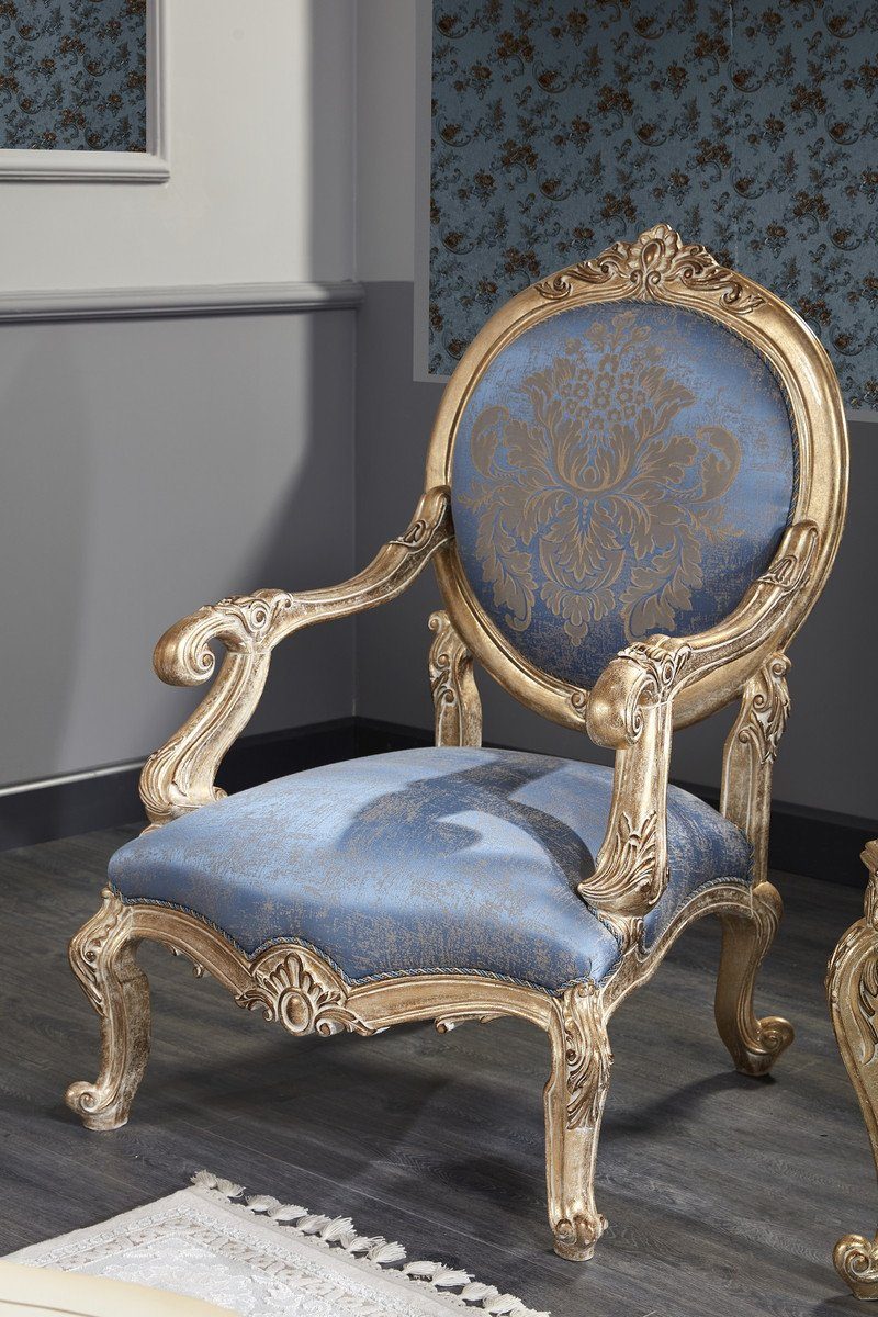 65 x Barockmöbel Besucherstuhl Stuhl Padrino - 85 / Casa H. cm Hellblau Luxus x Barock Gold 120 Antik Salon