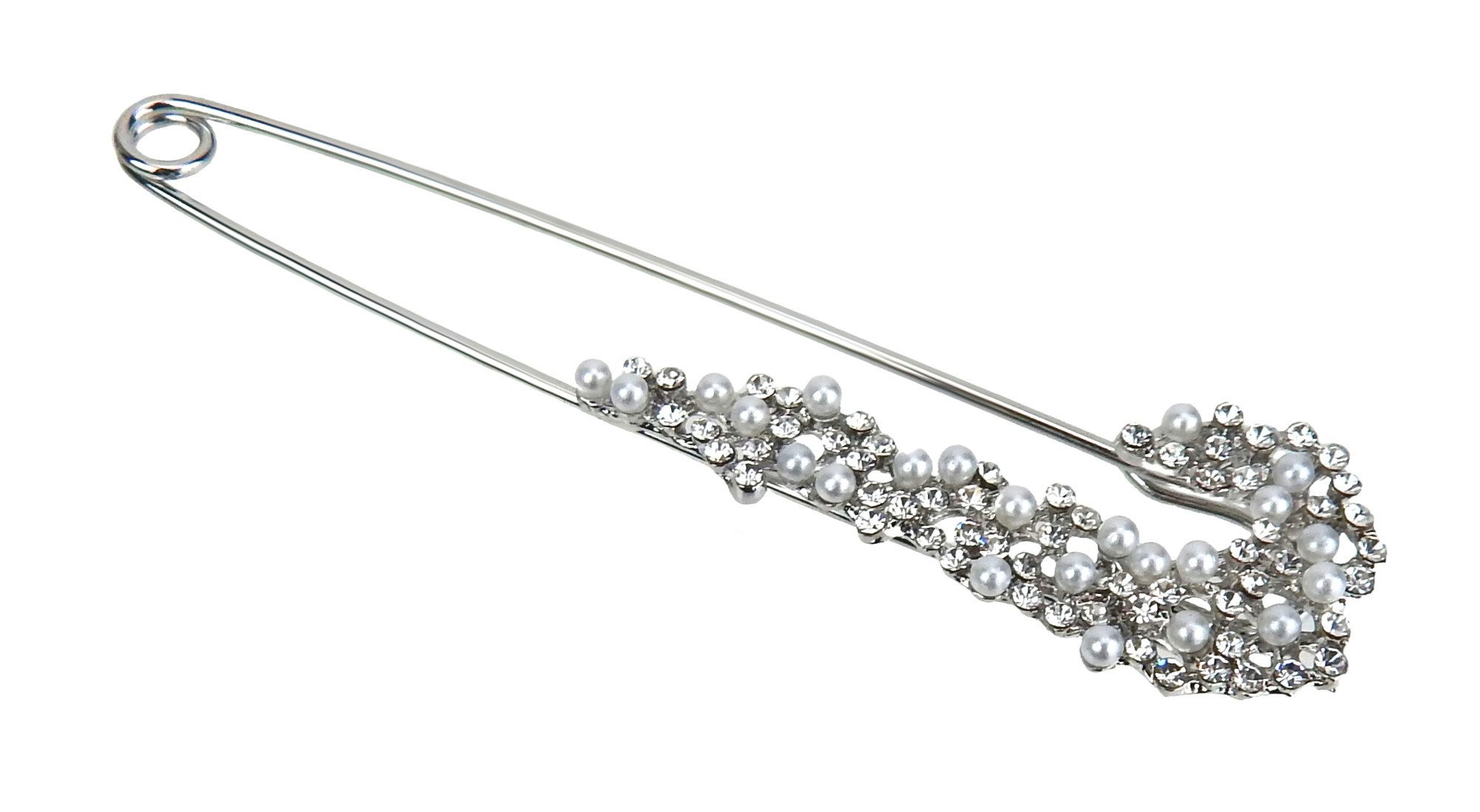 Ella Jonte Anstecknadel, große Brosche silber weiß Perlen Strass Verschluss günstig online kaufen