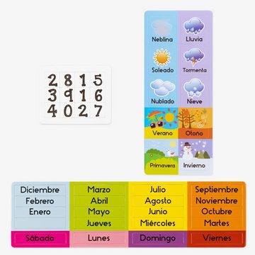 Navaris Magnettafel Kinderkalender - Lerntafel Uhr/Jahreszeiten - Grün - Spanisch, (1-tlg)