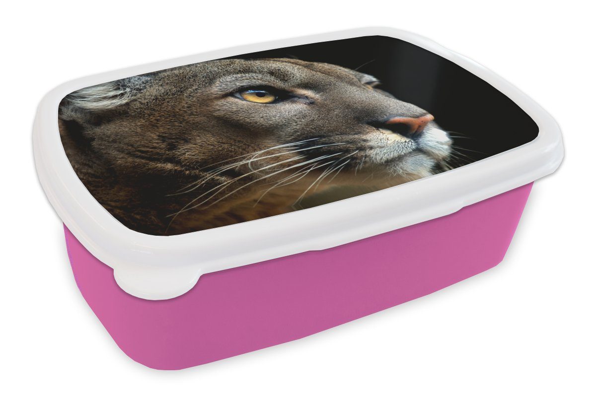 MuchoWow Lunchbox Cougar - Augen - Schwarz, Kunststoff, (2-tlg), Brotbox für Erwachsene, Brotdose Kinder, Snackbox, Mädchen, Kunststoff rosa
