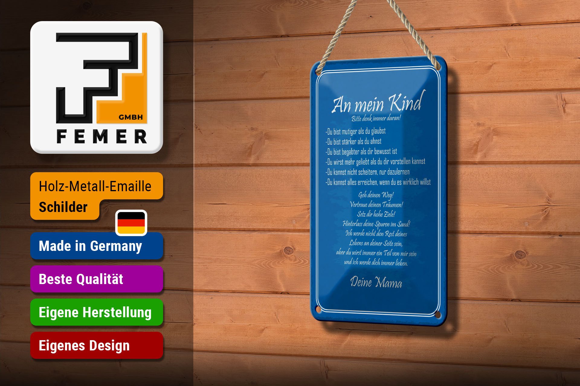 Femer GmbH Metallschild Spruch 12x18 cm An mein Kind Aufzählung Eigenschaften Deine Mama, (1 St), gewölbte Oberfläche, abgerundete Ecken, umgeschlagene Kanten – Bild 3 von 5