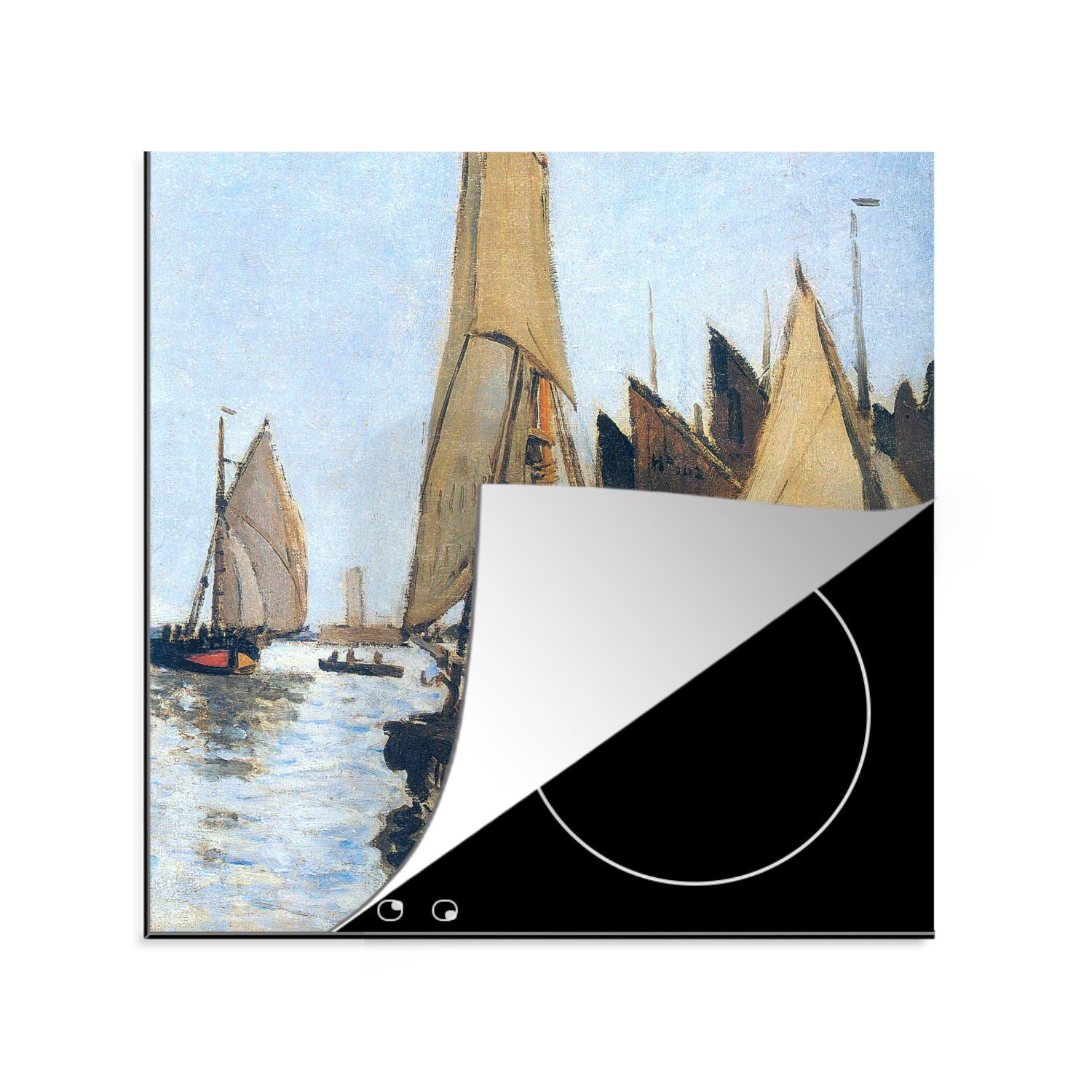 78x78 (1 Herdblende-/Abdeckplatte Honfleur cm, Monet, tlg), in - Vinyl, küche für Claude Arbeitsplatte Segelboote MuchoWow Ceranfeldabdeckung,