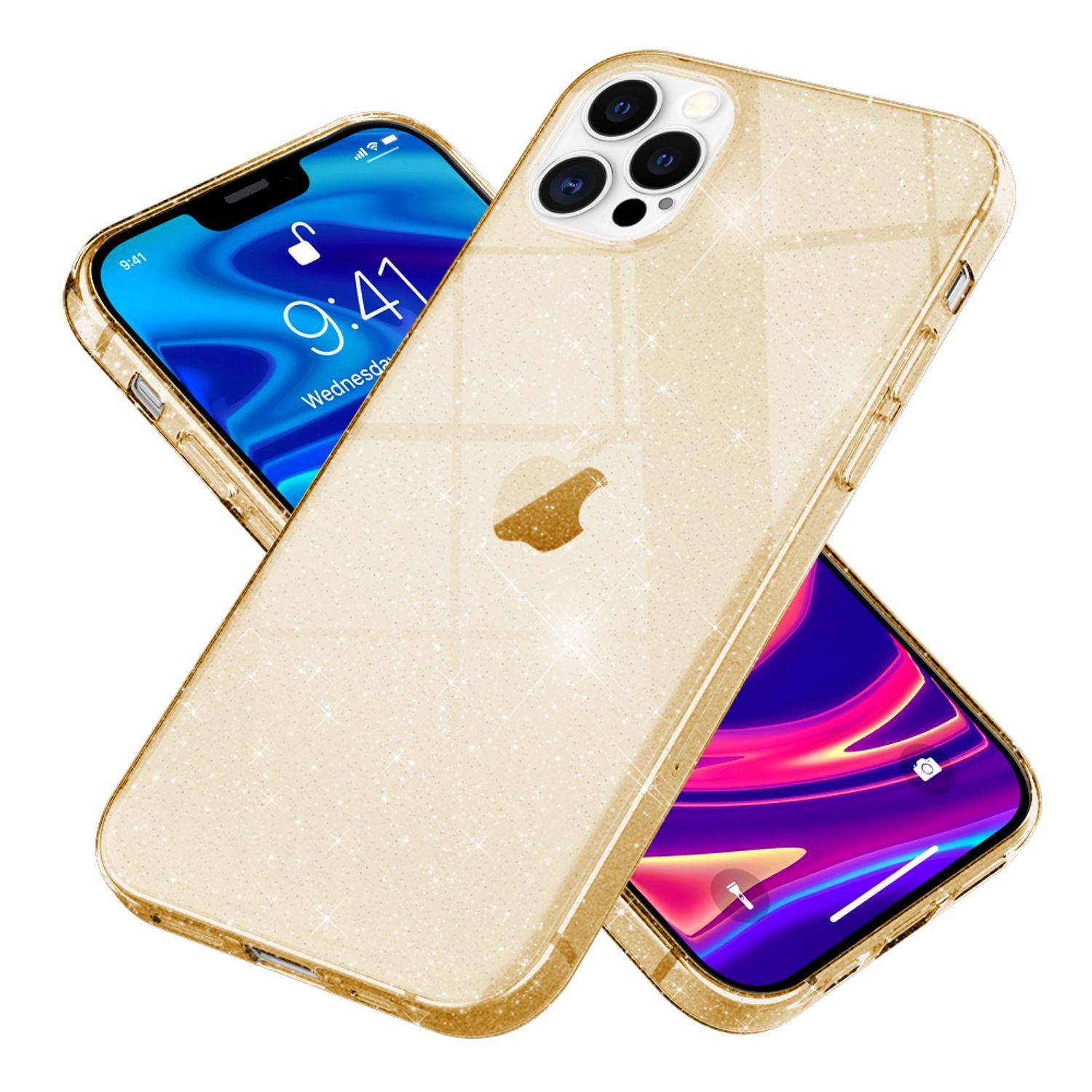 Nalia Smartphone-Hülle Apple iPhone 12 Pro Max 17 cm (6,7 Zoll), Klare Glitzer Hülle / Silikon Transparent / Glitter Cover / Bling Case
