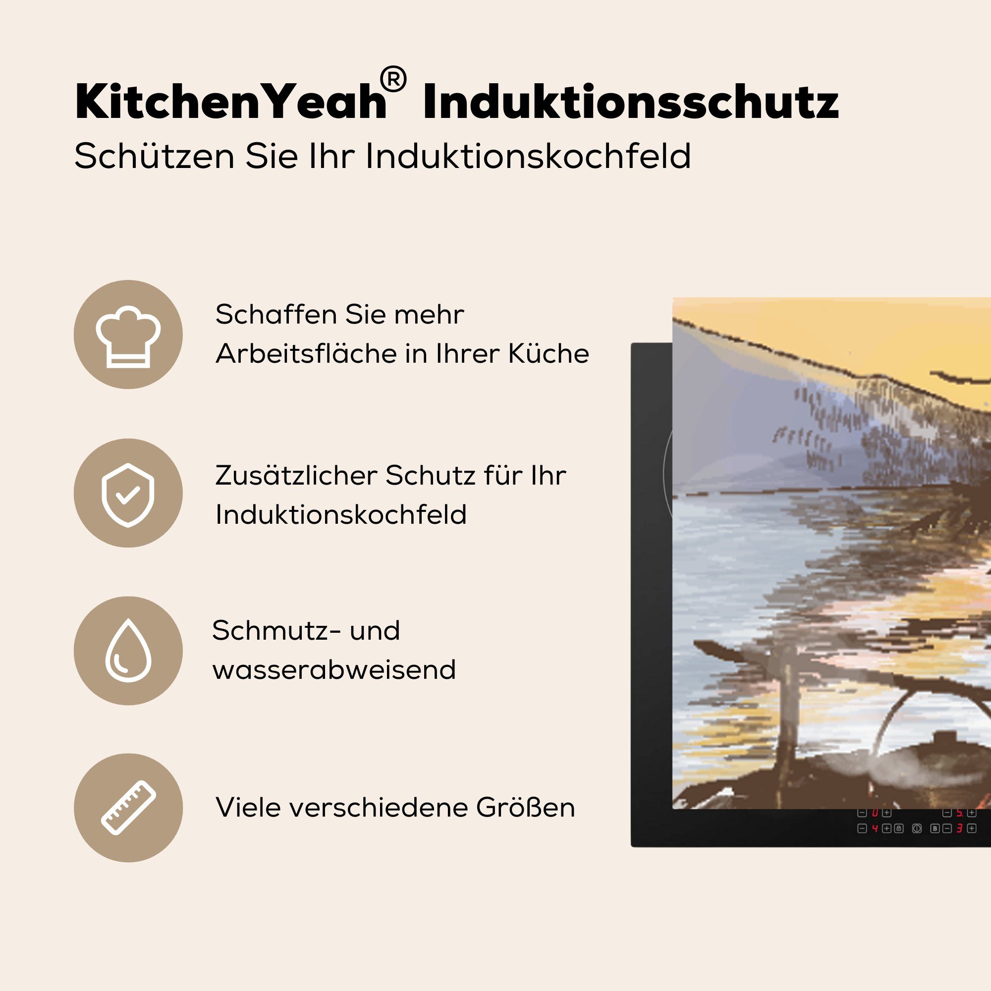 Berge, - Meer (1 78x78 MuchoWow - Vinyl, cm, Ceranfeldabdeckung, Arbeitsplatte Kochen für Herdblende-/Abdeckplatte küche tlg),