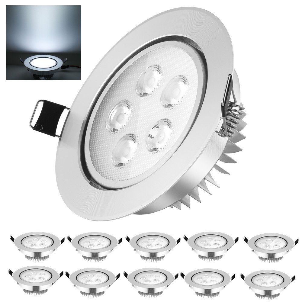 iscooter LED Einbauleuchte 10er LED Spots, Set fest 5W ‎Kaltweiß Einbauleuchten LED integriert, Einbauspot Flach Warmweiße, Einbaustrahler, Ultra Stück 10 Kaltweiße, Deckenstrahler LED