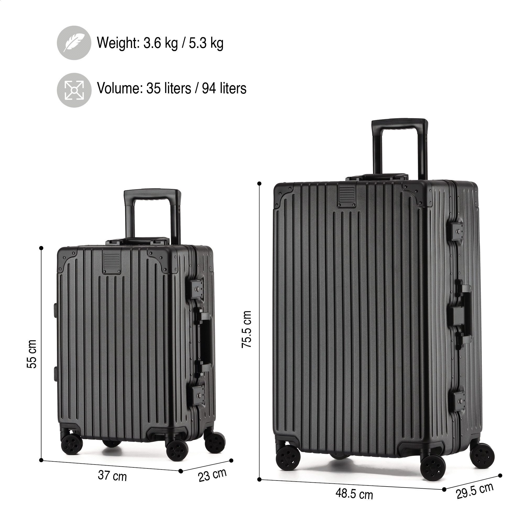KOFA Kofferset ZURICH, (M + XL), Hartschalen Trolley), 55cm + 75cm, Alu-Rahmen & Polycarbonat-Hartschale, TSA Schloss