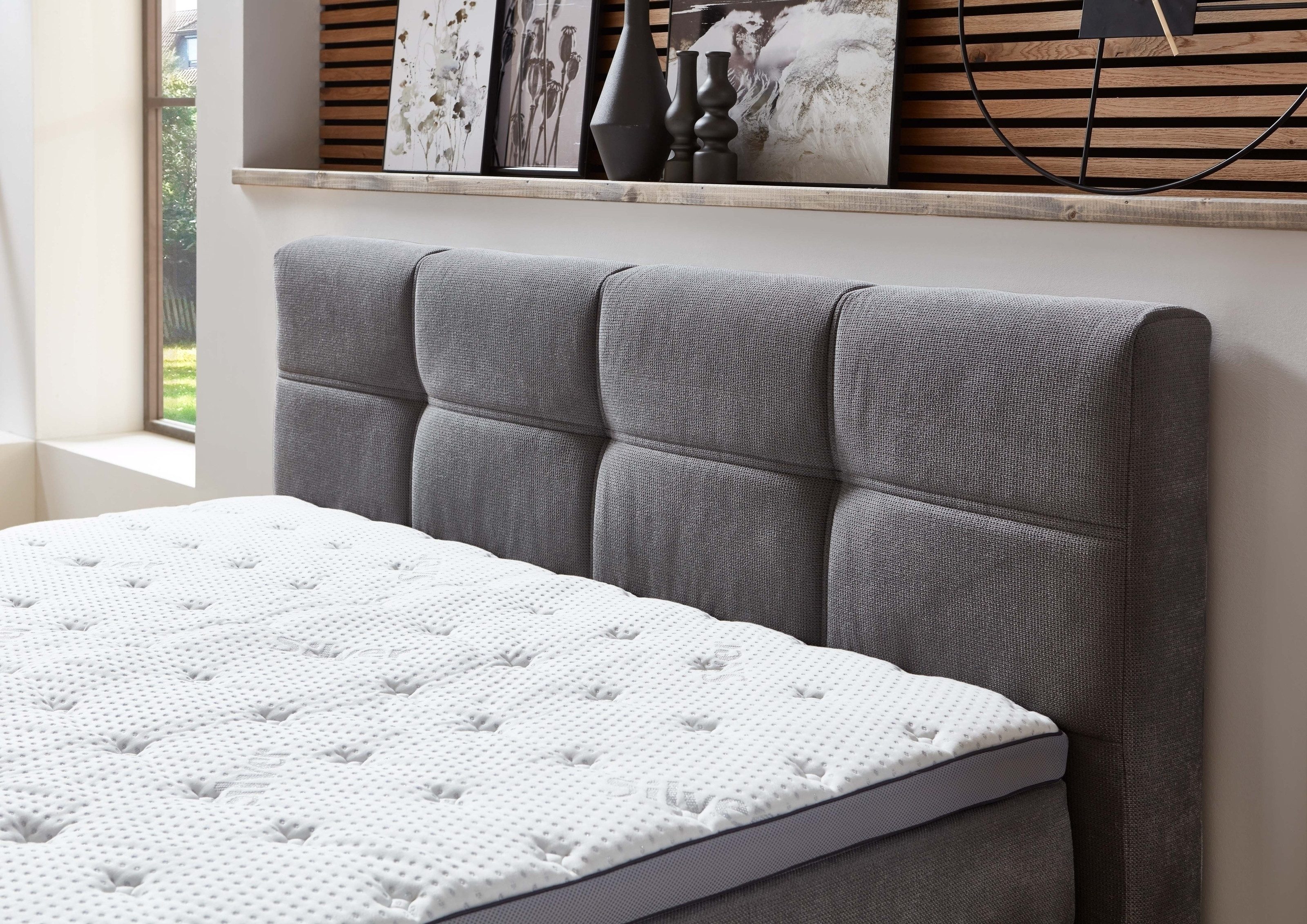 möbelando Boxspring Bed Schlummerland, incl. reversible 7-zone TTFK mattress & topper - 180x200 cm anthracite