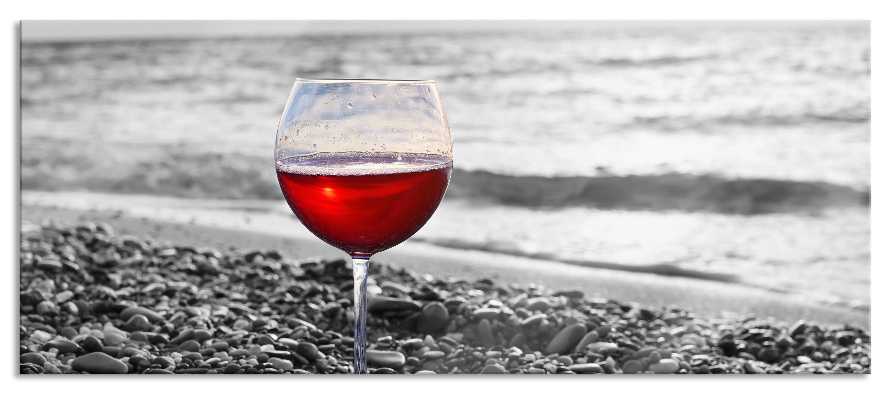 Pixxprint Weinglas Glasbild Strand, am Glasbild aus am inkl. Aufhängungen St), Strand Abstandshalter und Weinglas Echtglas, (1