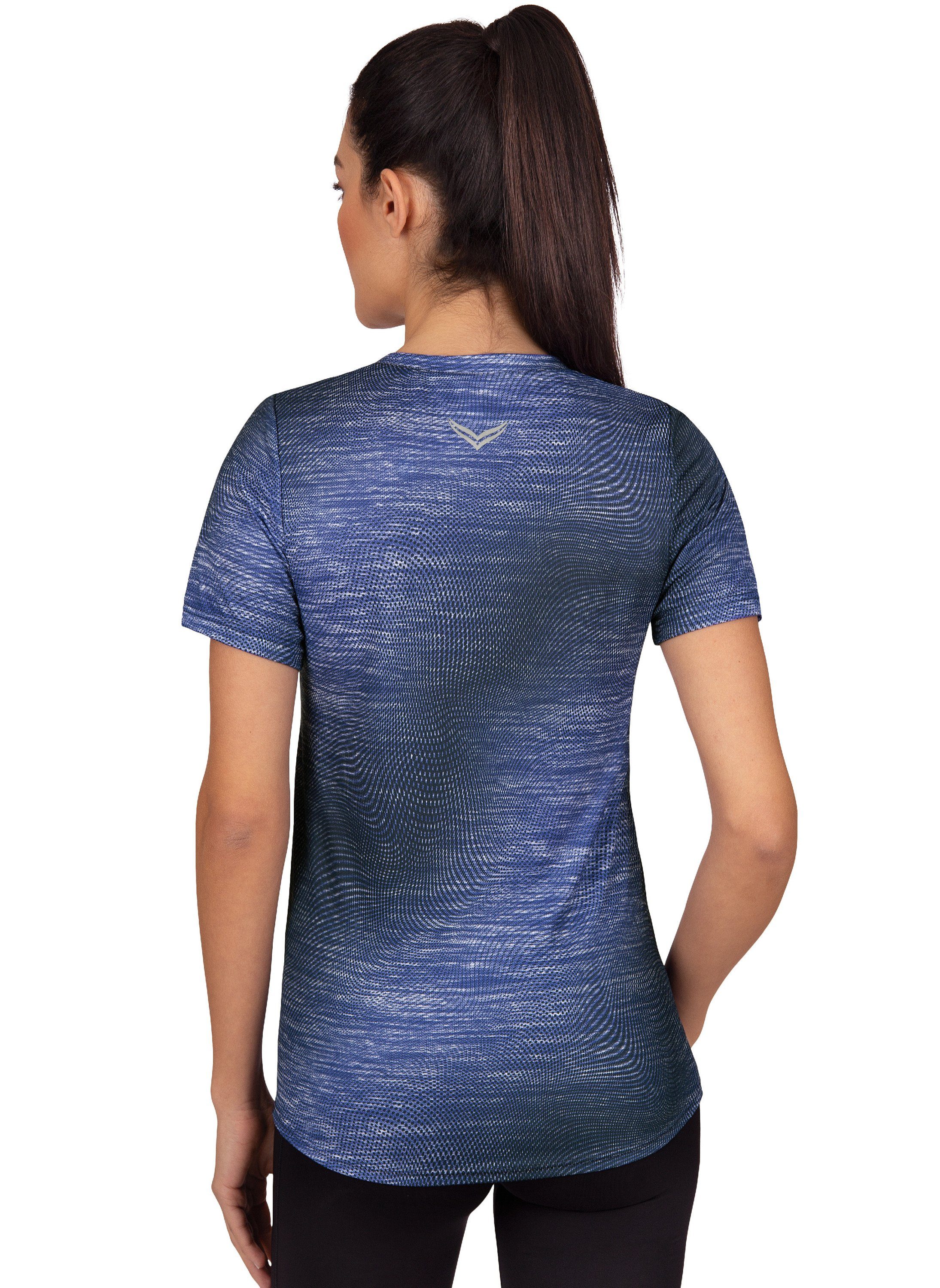 Trigema T-Shirt TRIGEMA COOLMAX® Sportshirt electric-blue modischem mit Druck