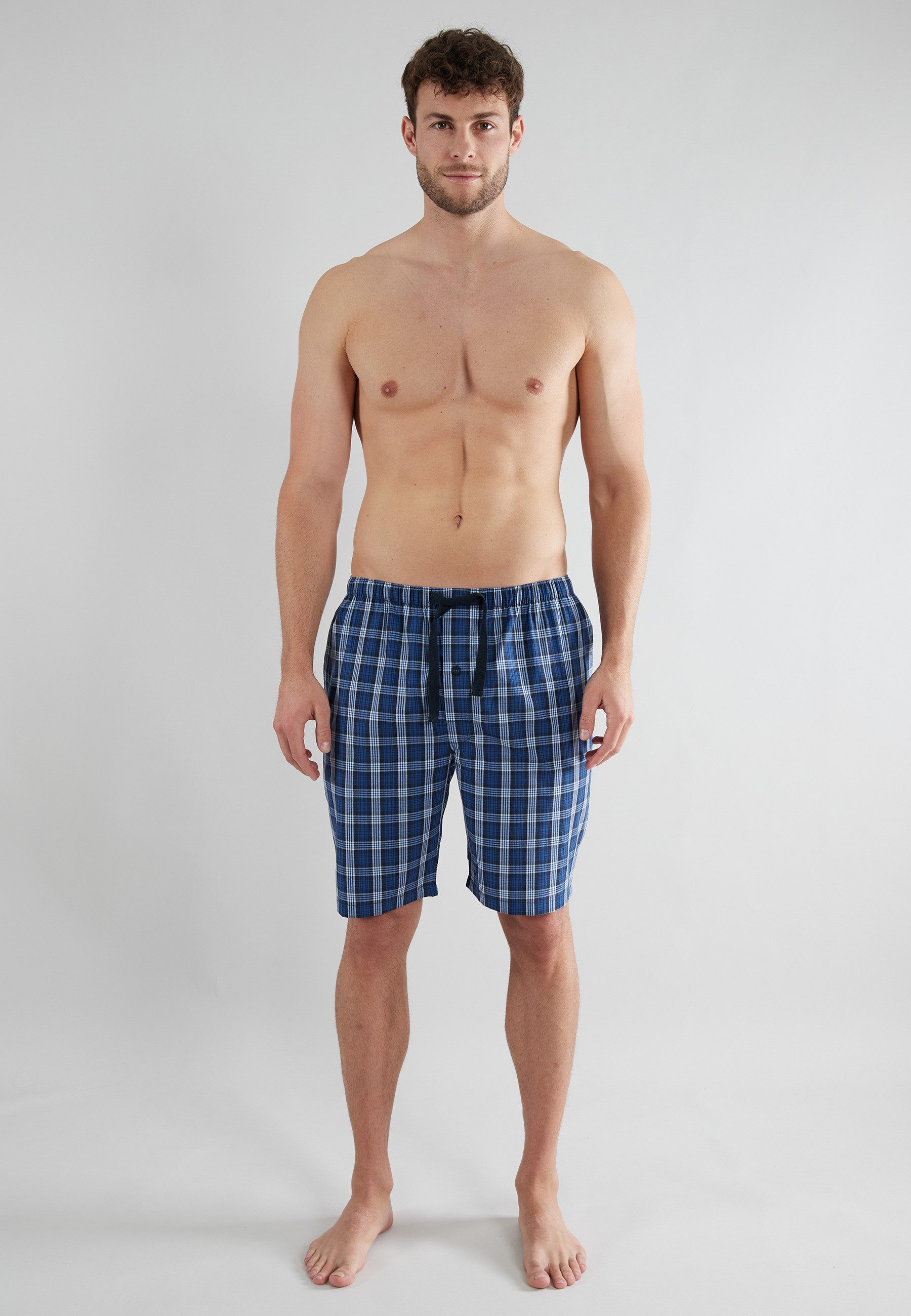 GÖTZBURG Schlafhose GÖTZBURG Herren Bermuda blau kariert (1-tlg) günstig online kaufen