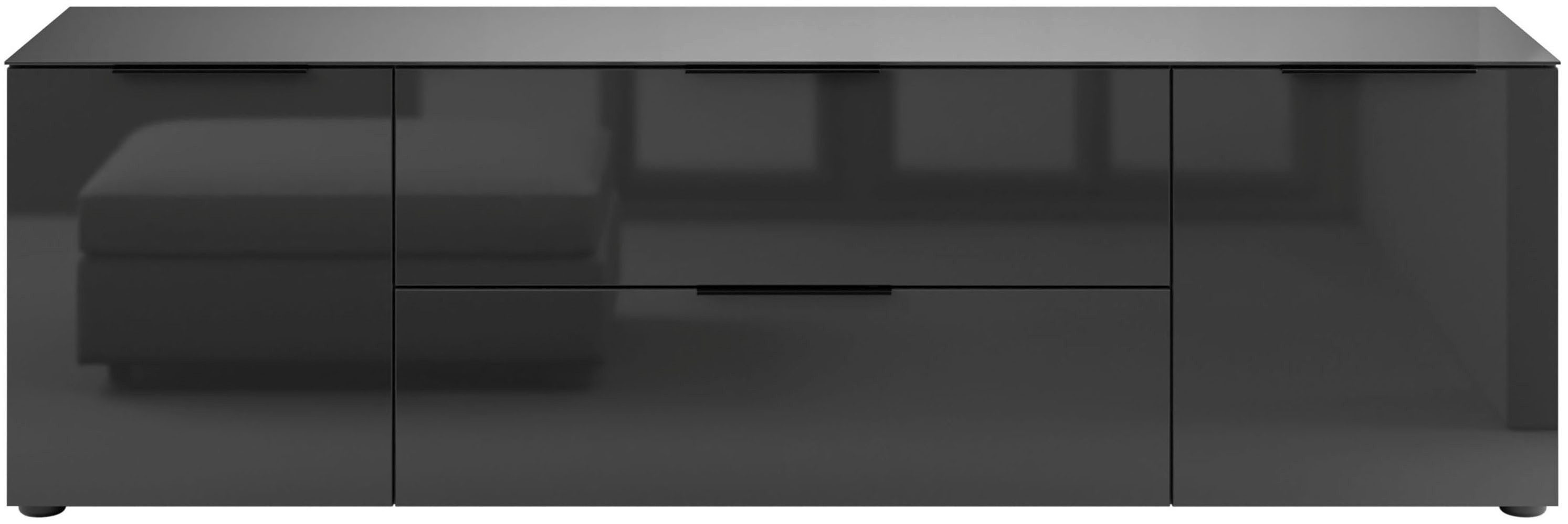 Manjana Möbel Lowboard mit Chrom oder Schwarz matten Metallgriffen, mit Glasfronten, melaminbeschichtete Oberfläche, Made in Germany