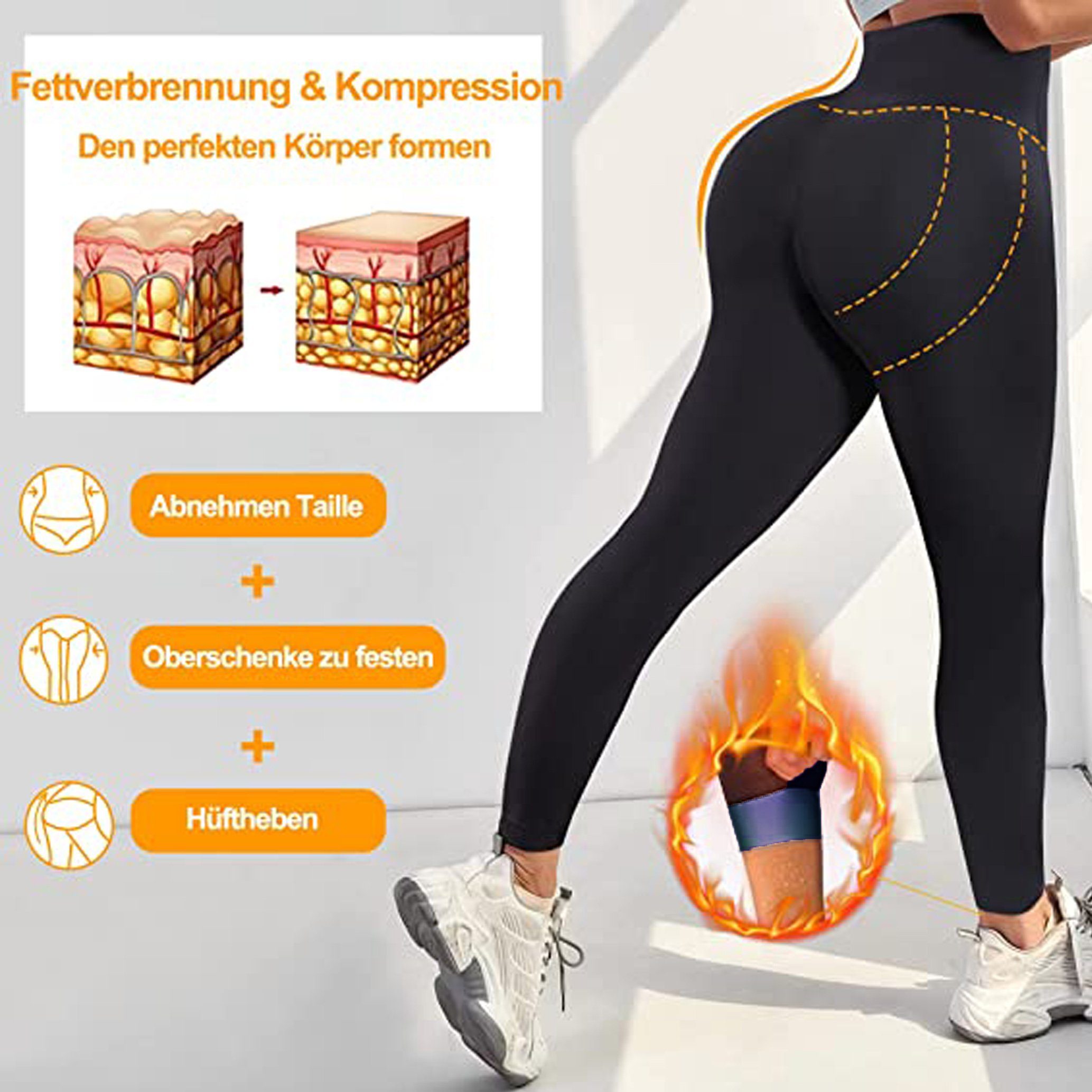 GOLDEN Leggings Sauna Hose Schwitzhose zum Abnehmen Bauch Weg Shaper Jogginghose
