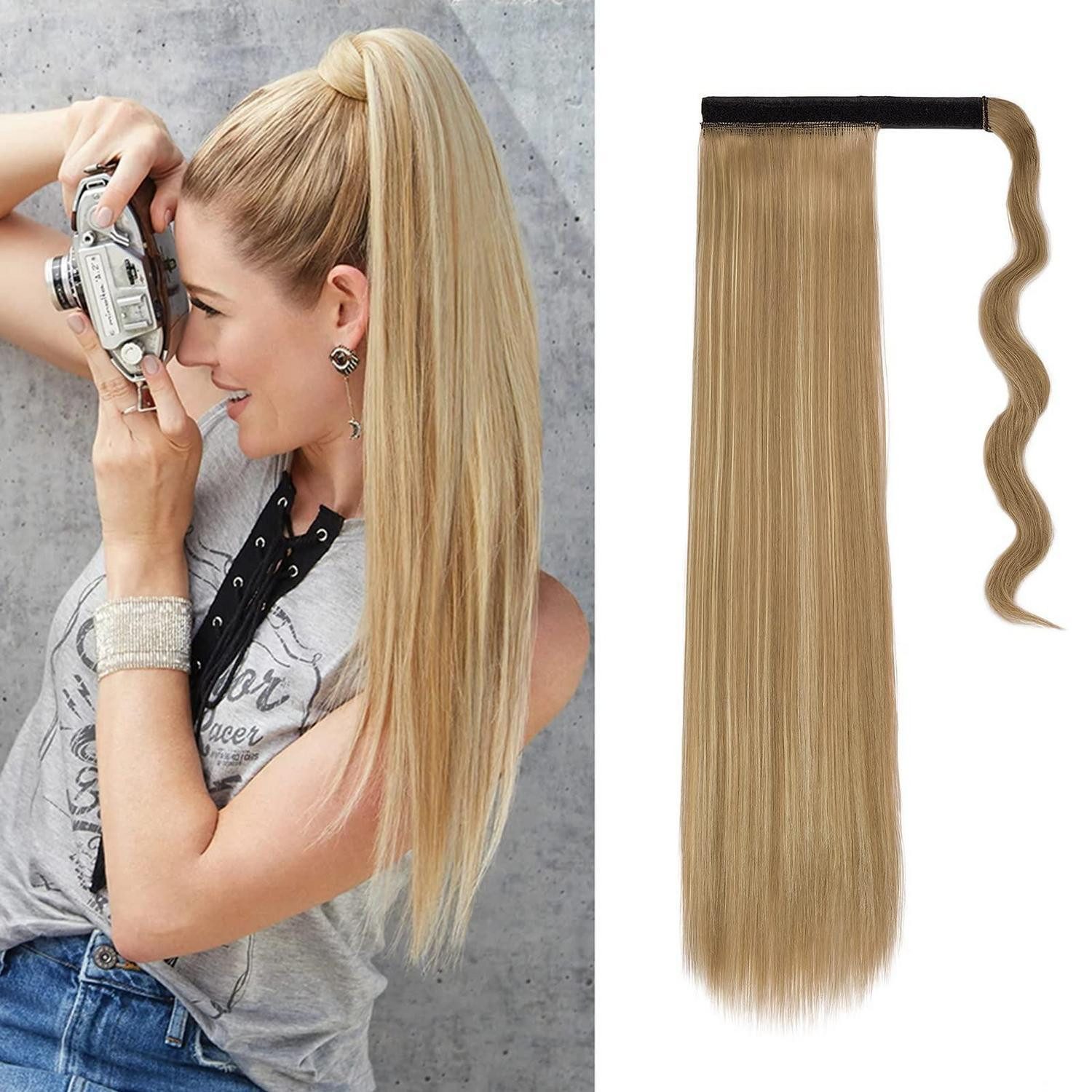 LuxusKollektion Kunsthaar-Extension Pferdeschwanz Extensions Haarteil 55 cm Sandy Blonde Gebleichtes Blond