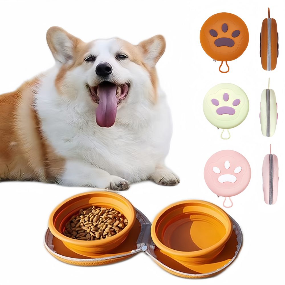 CLTYQ Hunde-Futterautomat 2-in-1 Silikon Faltnapf,Reiseschüssel FÜR WASSER,platzsparend, tragbarer Outdoor-Futter,Trinknapf aus Silikon für Hunde und Katzen