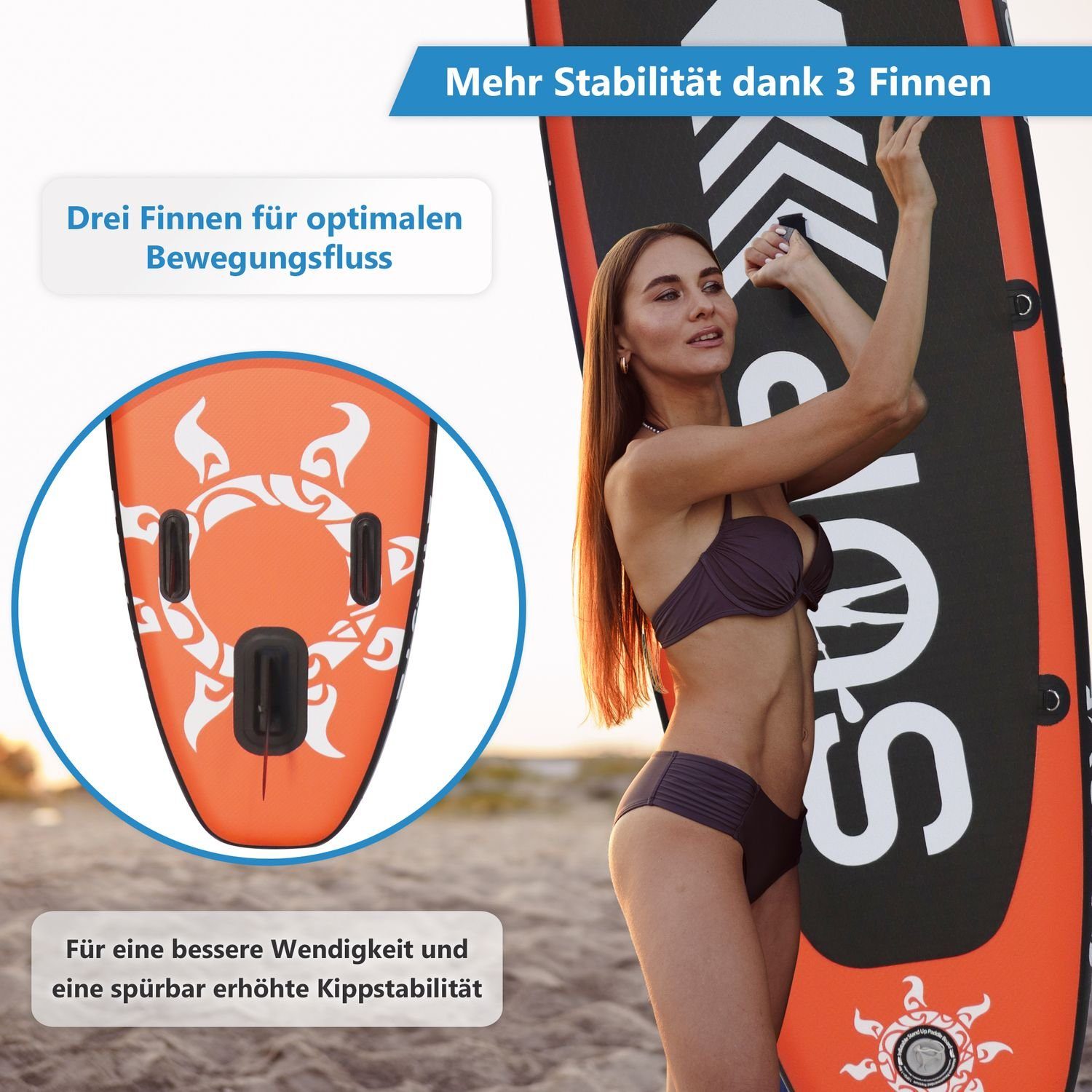24Move SUP-Board Supboard Set, Premium Stand Up Paddleboard aufblasbar, inkl. Zubehör, Longboard, (Rucksack, Paddel, Action Cam ready, Doppelhub Pumpe, Sicherungsleine, 6 tlg), mit Drop Stich Technologie und Anti-Rutsch Oberfläche