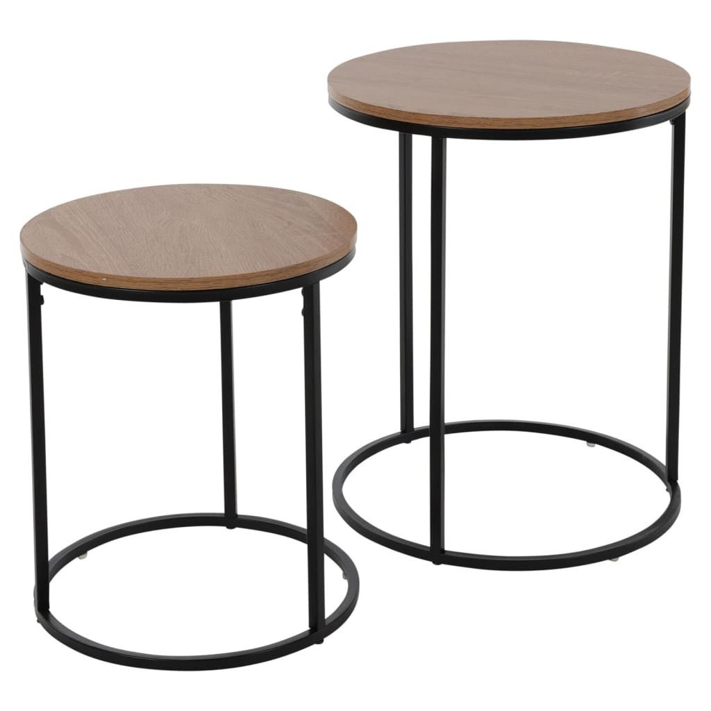 Beistelltisch 2-tlg. Beistelltisch-Set mit Holzplatte Natur & Schwarz
