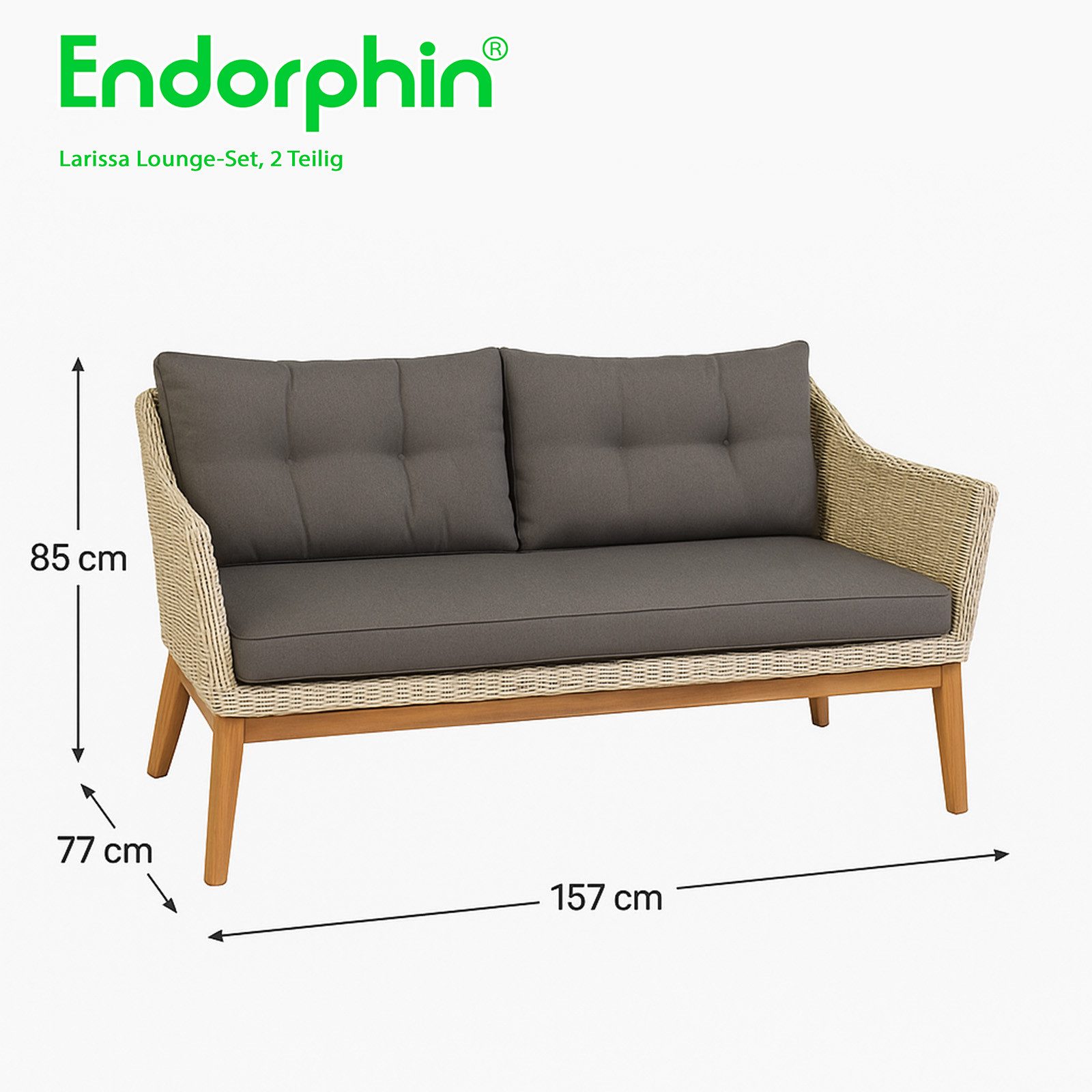 Endorphin Gartenlounge-Set Larissa Lounge-Set 2 tlg. 1 Sofa 1 Tisch Polyrattan Akazie im teakholz, (2-tlg)