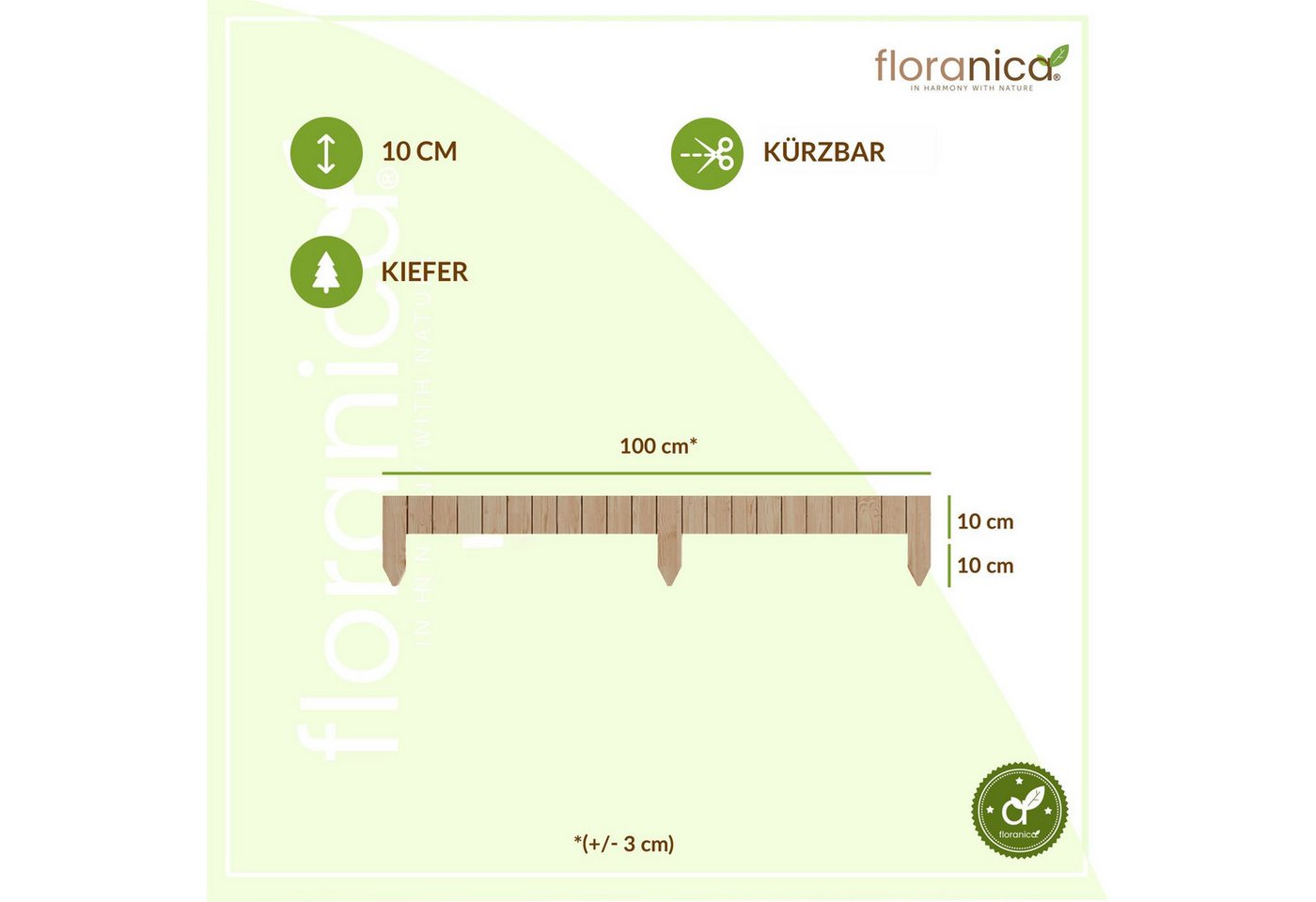 Thumbnail - Floranica Palisade Flexible Beeteinfassung Rollborder Beetumrandung Rasenkante Holzzaun, LxH: 100x10 cm, Unbehandelt, Ra...
