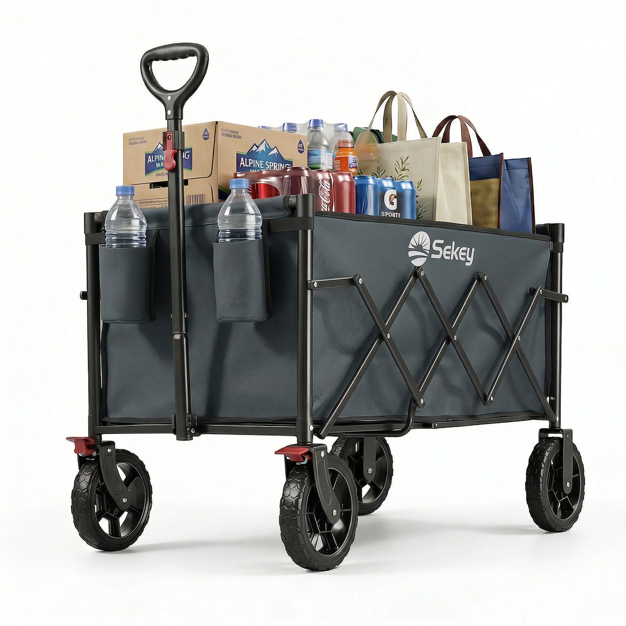 Sekey Bollerwagen Ultraleicht Faltbarer Handwagen Transportkarre bis zu 80kg / 100kg, 100 KG / 120 L Einkaufswagen Campingwagen mit Höhenverstellbarem Griff