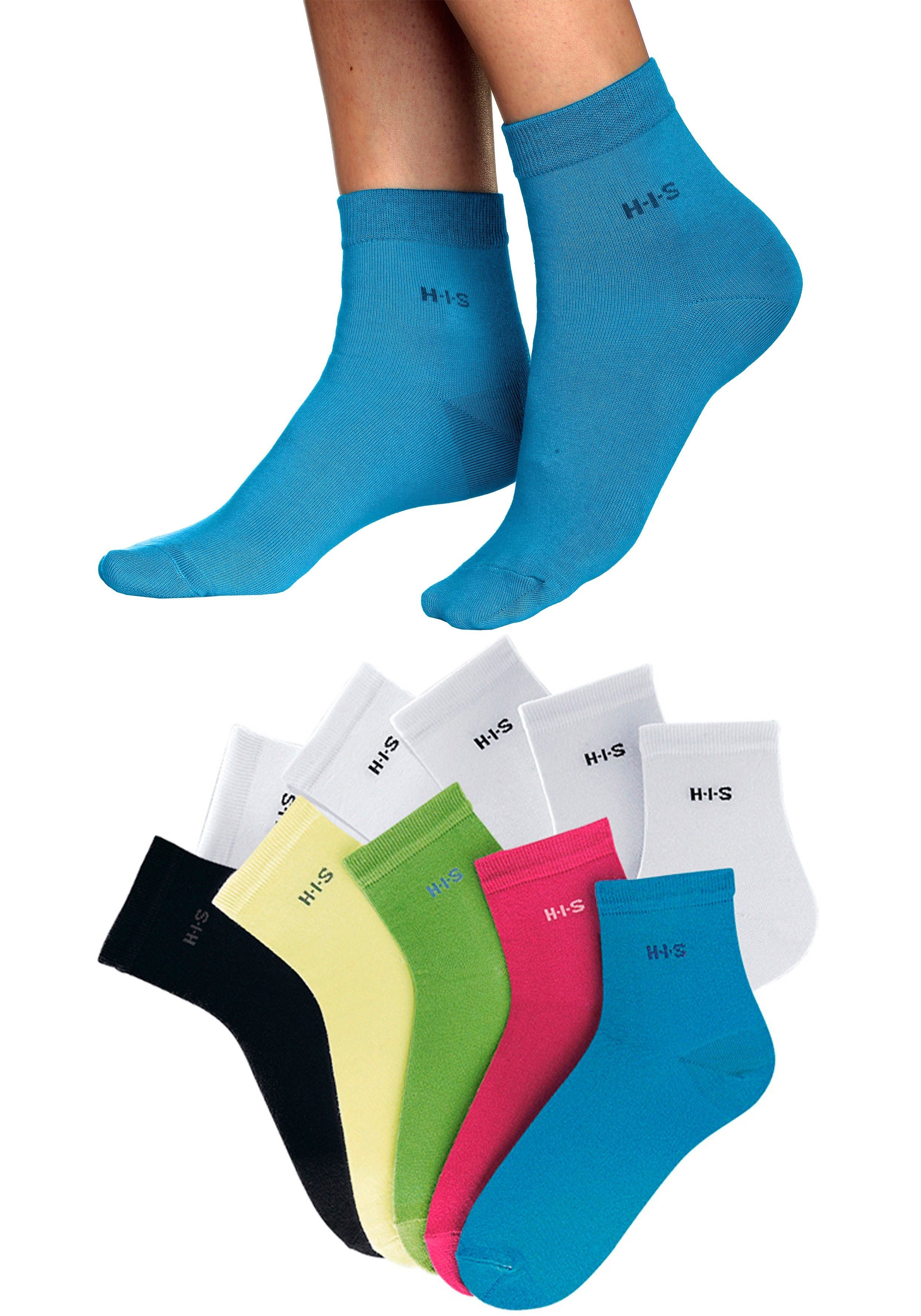 aus 10-Paar) atmungsaktiver (Set, Kurzsocken bunt-weiß H.I.S leichter Qualität