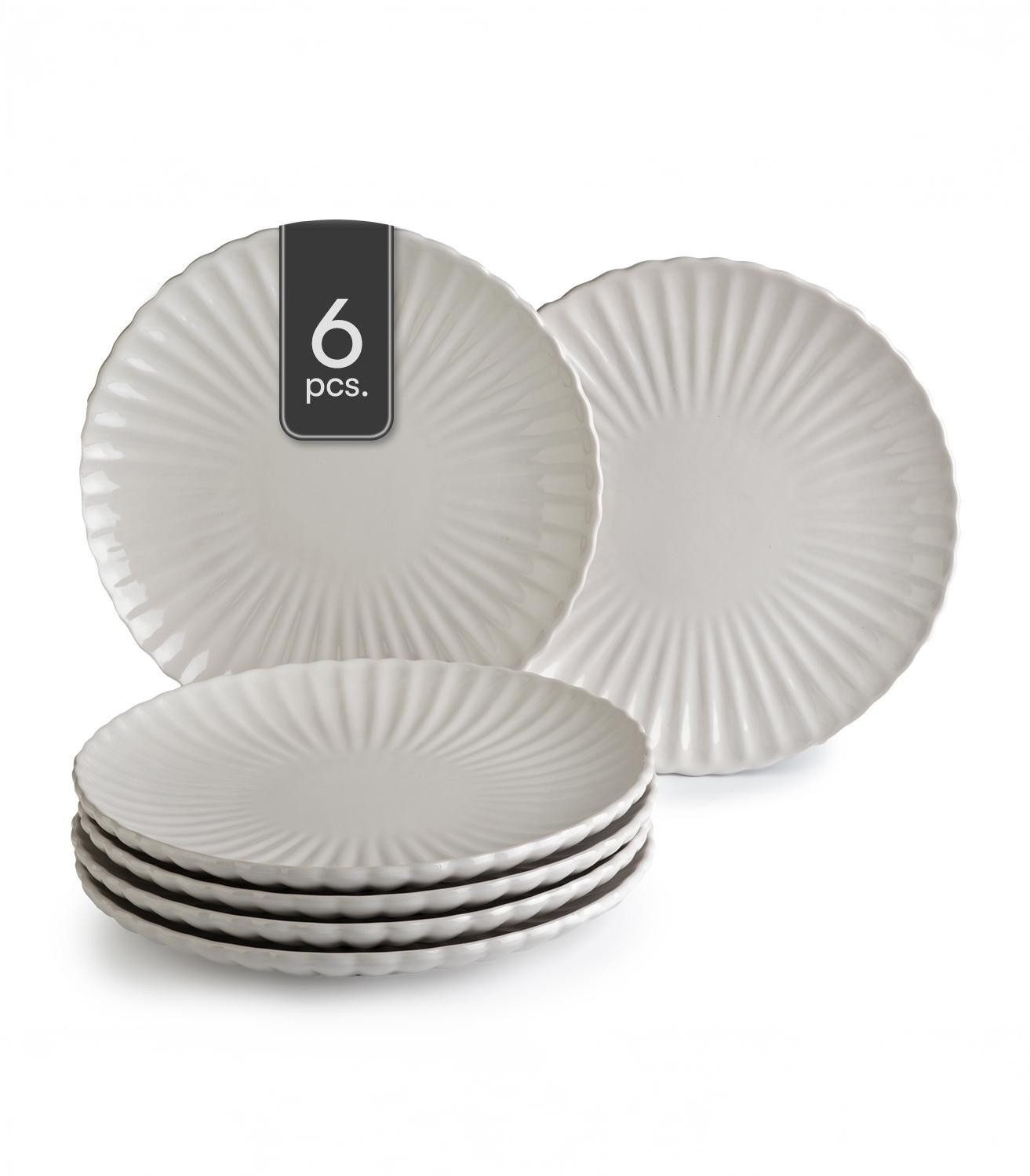 Speiseteller GROOVES, Ø 27 cm, Creme, Steingut