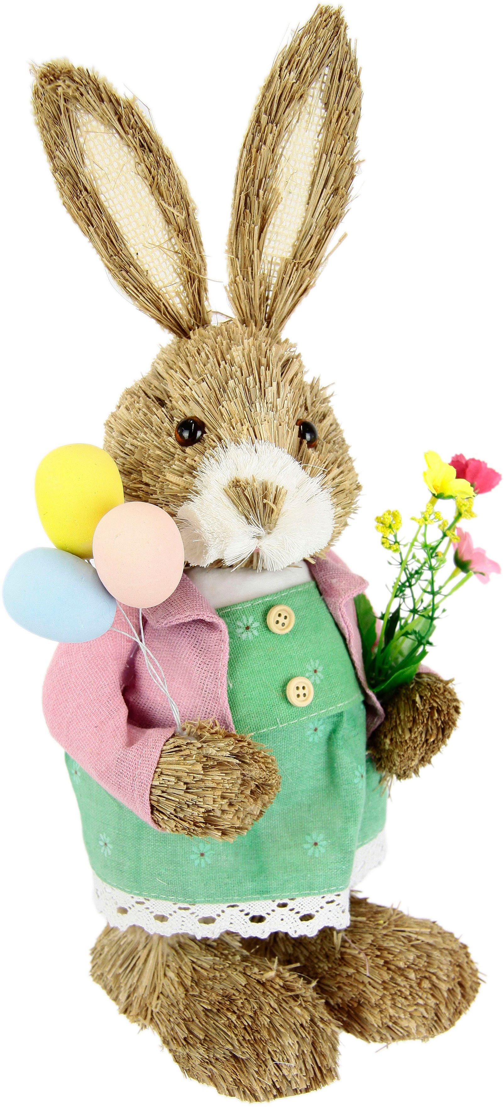 I.GE.A. Oster aus Häsin, Osterhasen Figur Hase Frühling Dekoobjekt Mit Bast Eier Frühling