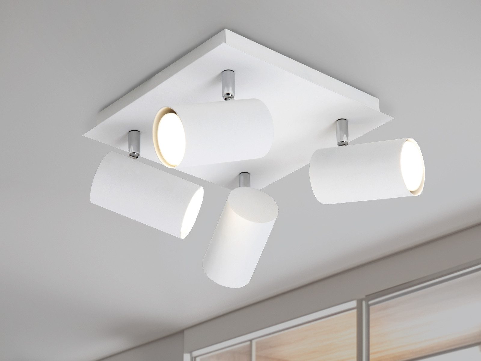 TRIO Leuchten LED Deckenstrahler Spots schwenkbar inkl. GU10 LED 24x 24cm, dimmbar, LED wechselbar, Warmweiß, innen Deckenleuchte mehrflammig, moderne Deckenspo – Bild 5 von 5