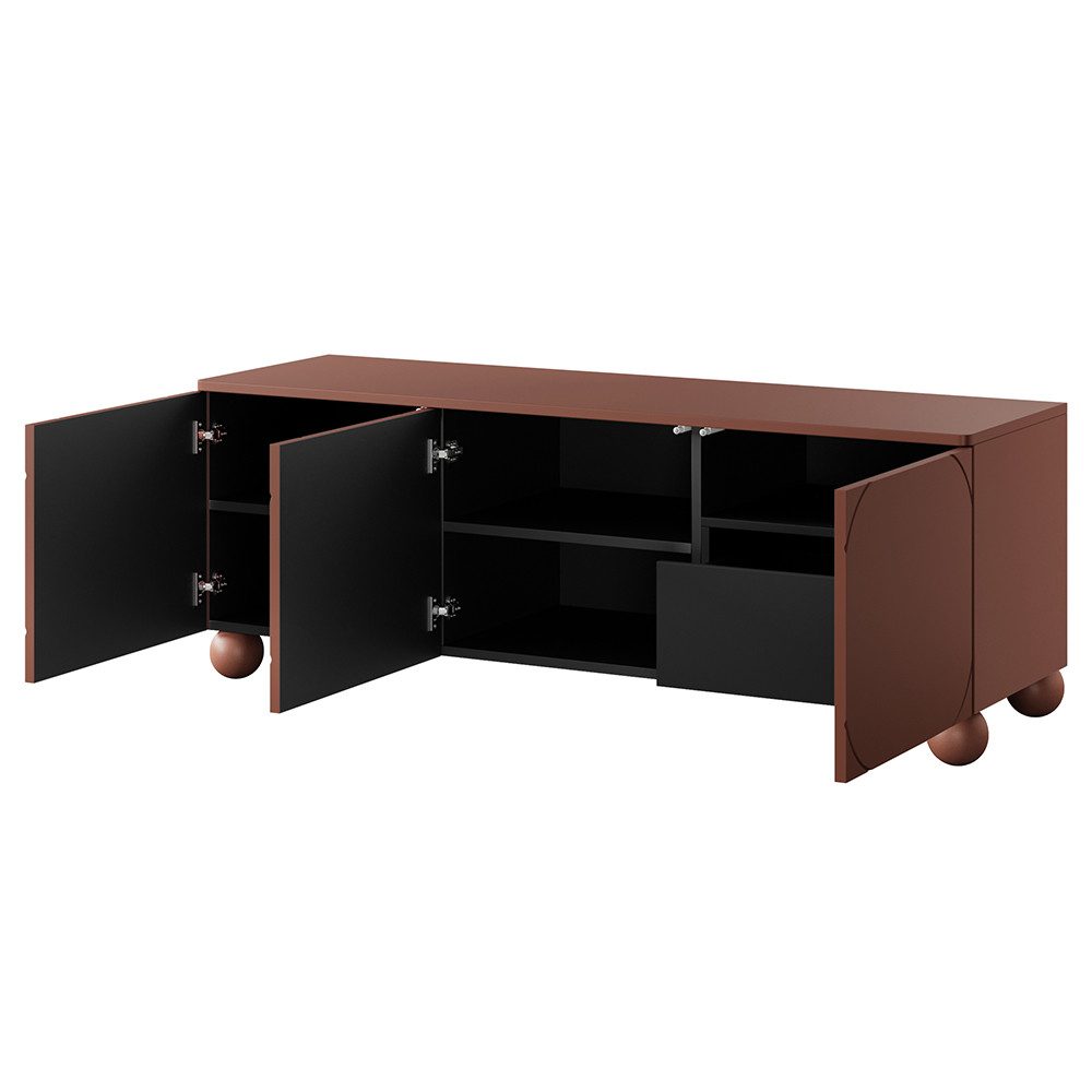 Lomadox Lowboard SPLIT-141, burgunder rot matt 150 cm Kugelfüße grifflos Push-to-open Softclose