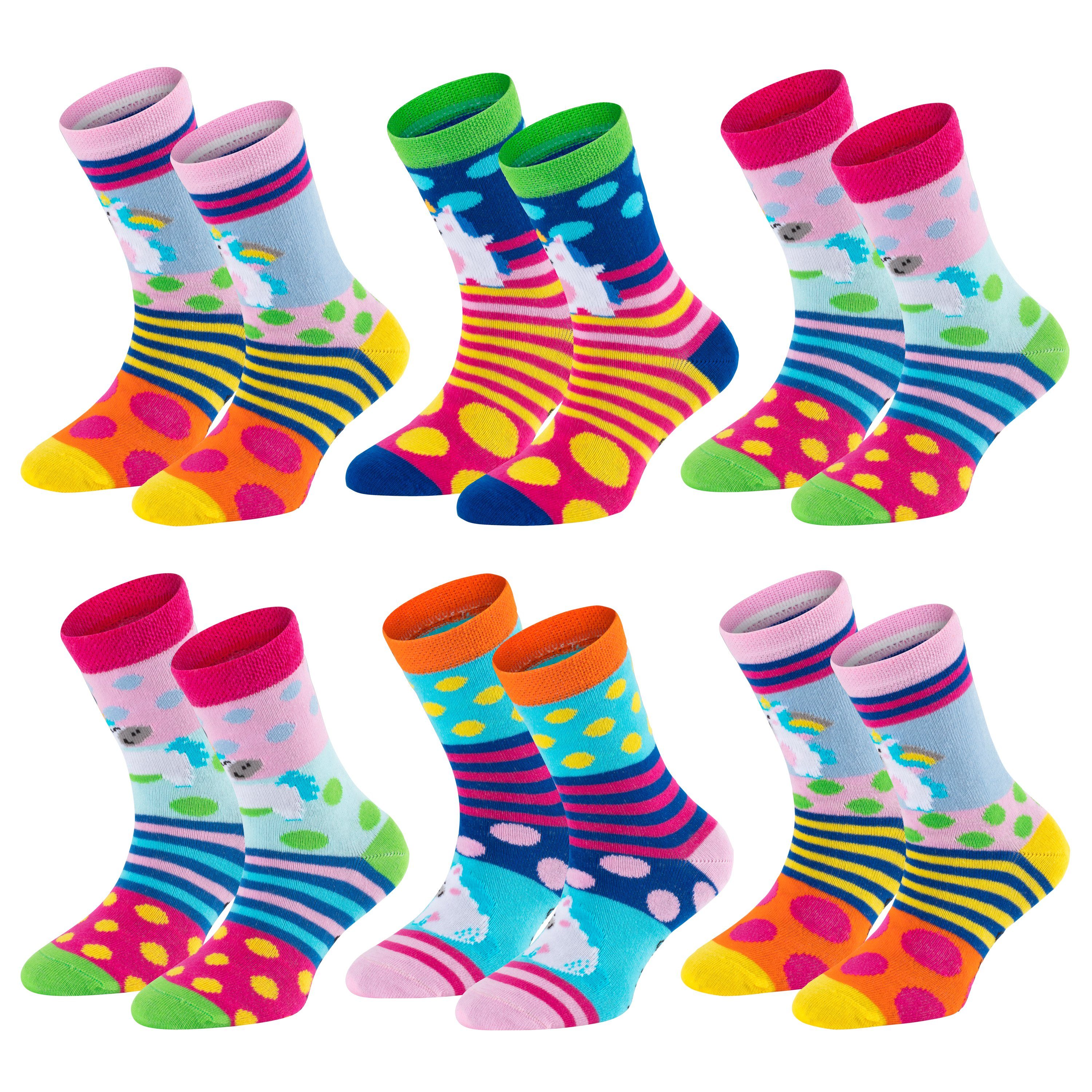 TippTexx 24 Socken 6 Paar bunte Kindersocken, sanfte Baumwolle, für Mädchen & Jungen (6 Paar) handgekettelte, weiche Naht