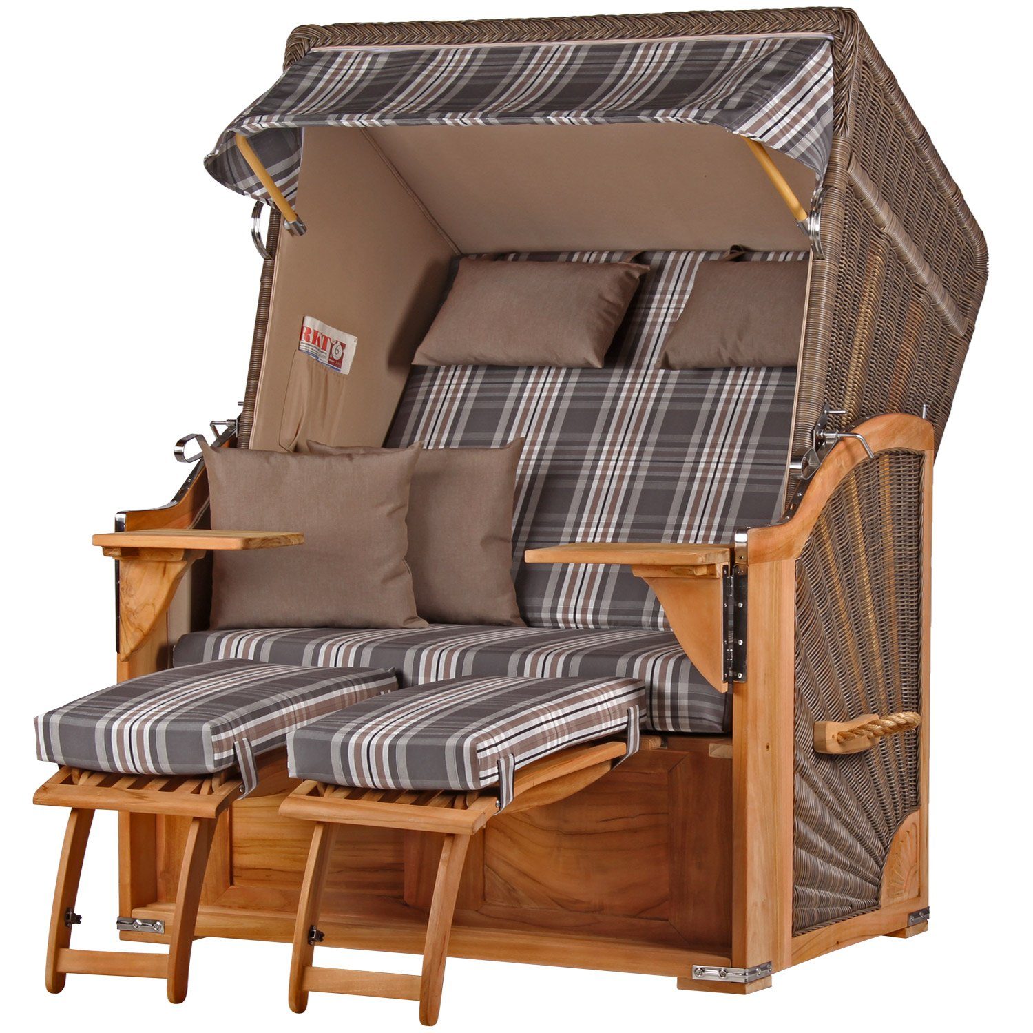 bene living Strandkorb Schaalsee 2-Sitzer Teak - PE grau - Modell 522, BxTxH: 125x80x170 cm, Volllieger ca. 175 Grad, Ostsee-Strandkorb Komplettset, inkl. Liftersystem