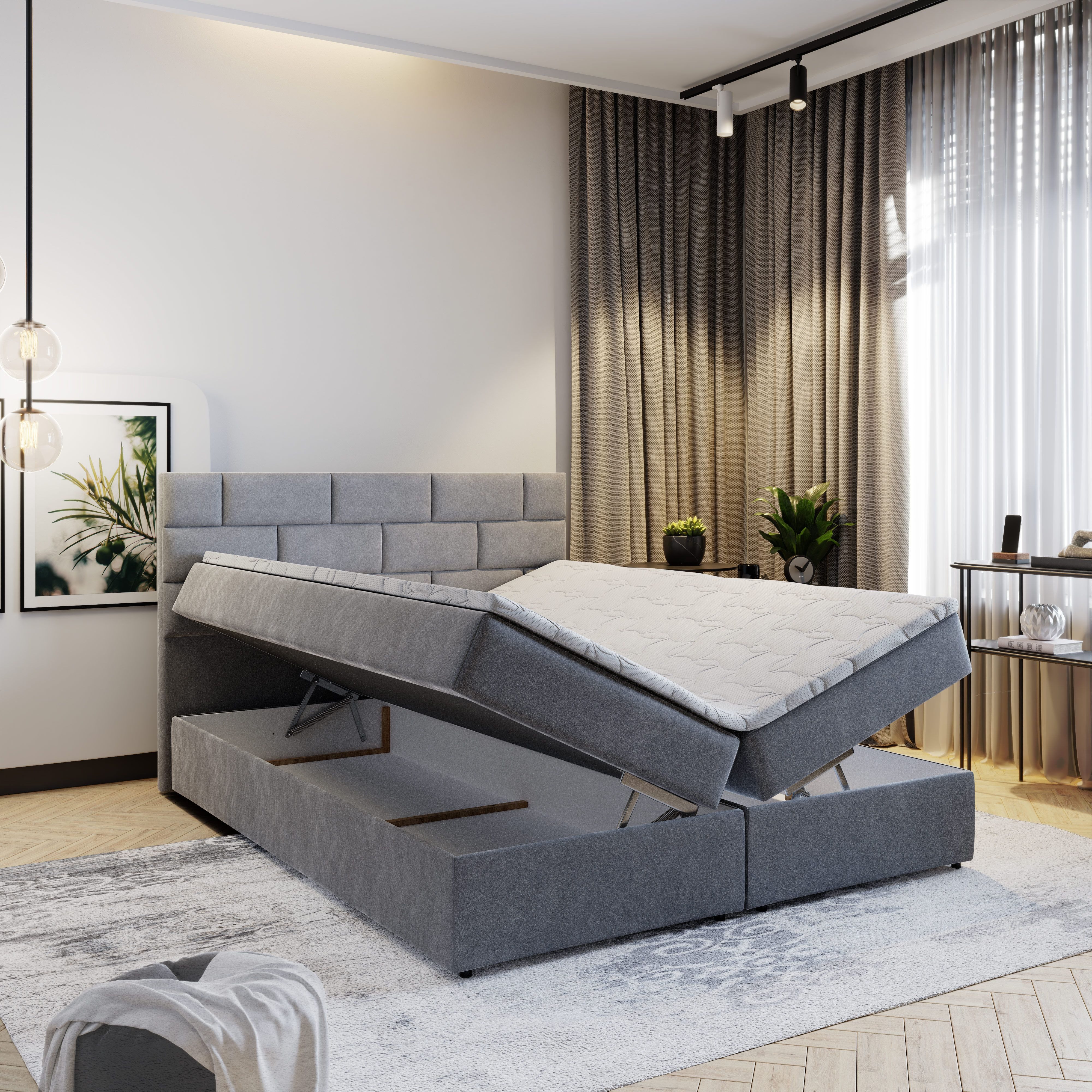Masseno Boxbett KERLO 140x200 cm mit Bonell Matratze und Topper, Doppelbett, Polsterbett mit Kopfteil, Boxspringbett