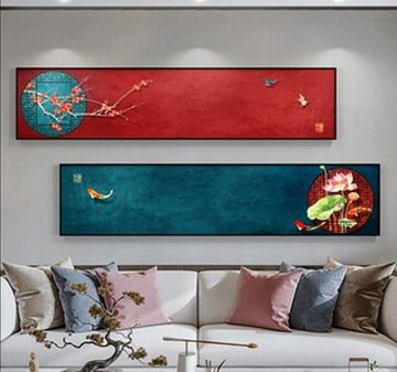 TPFLiving Kunstdruck (OHNE RAHMEN) Poster - Leinwand - Wandbild, Abstrakte Strukturen - (12 Motive in 6 verschiedenen Größen), Farben: Rot und Blau - Größe: 30x120cm