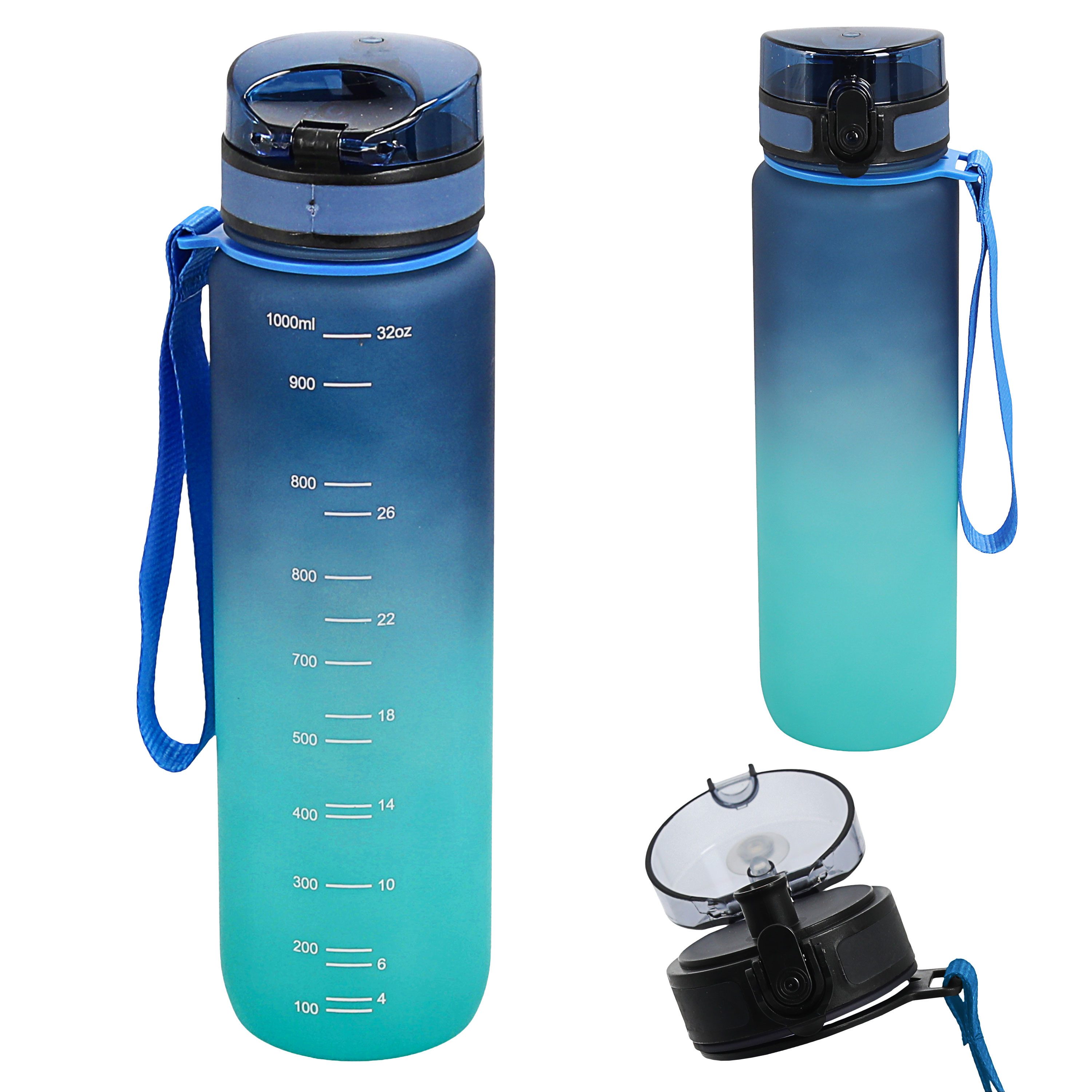 CEPEWA Trinkflasche Trinkflasche 1000ml PET PP PE 7,5x28cm grün blau Handschlaufe Sieb
