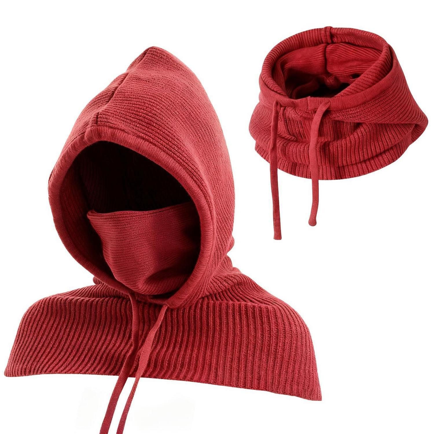 LuxusKollektion Sturmhaube Strickmütze Kapuzenschal Nackenwärmer Sturmhaube Rot
