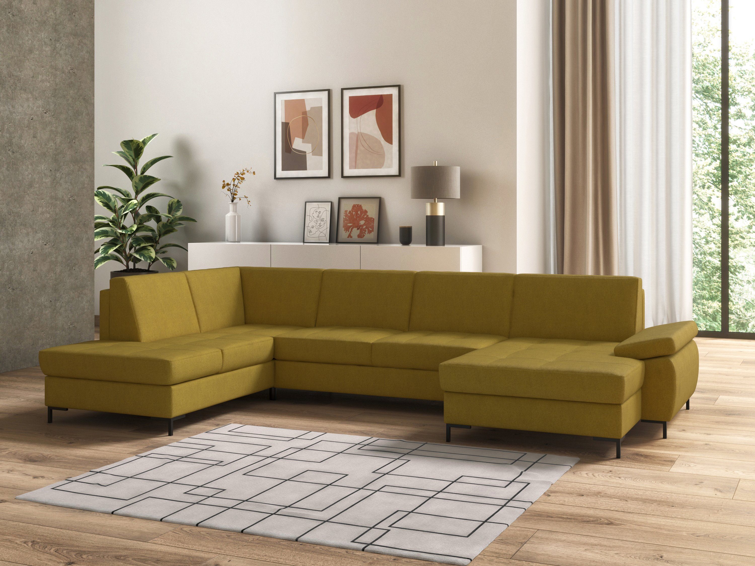 DOMO collection Wohnlandschaft Capelo, komfortabel, klare Linien zeichnen dieses Design aus, U-Form, mit Armteilverstellung, wahlweise mit Bettfunktion, Federkern