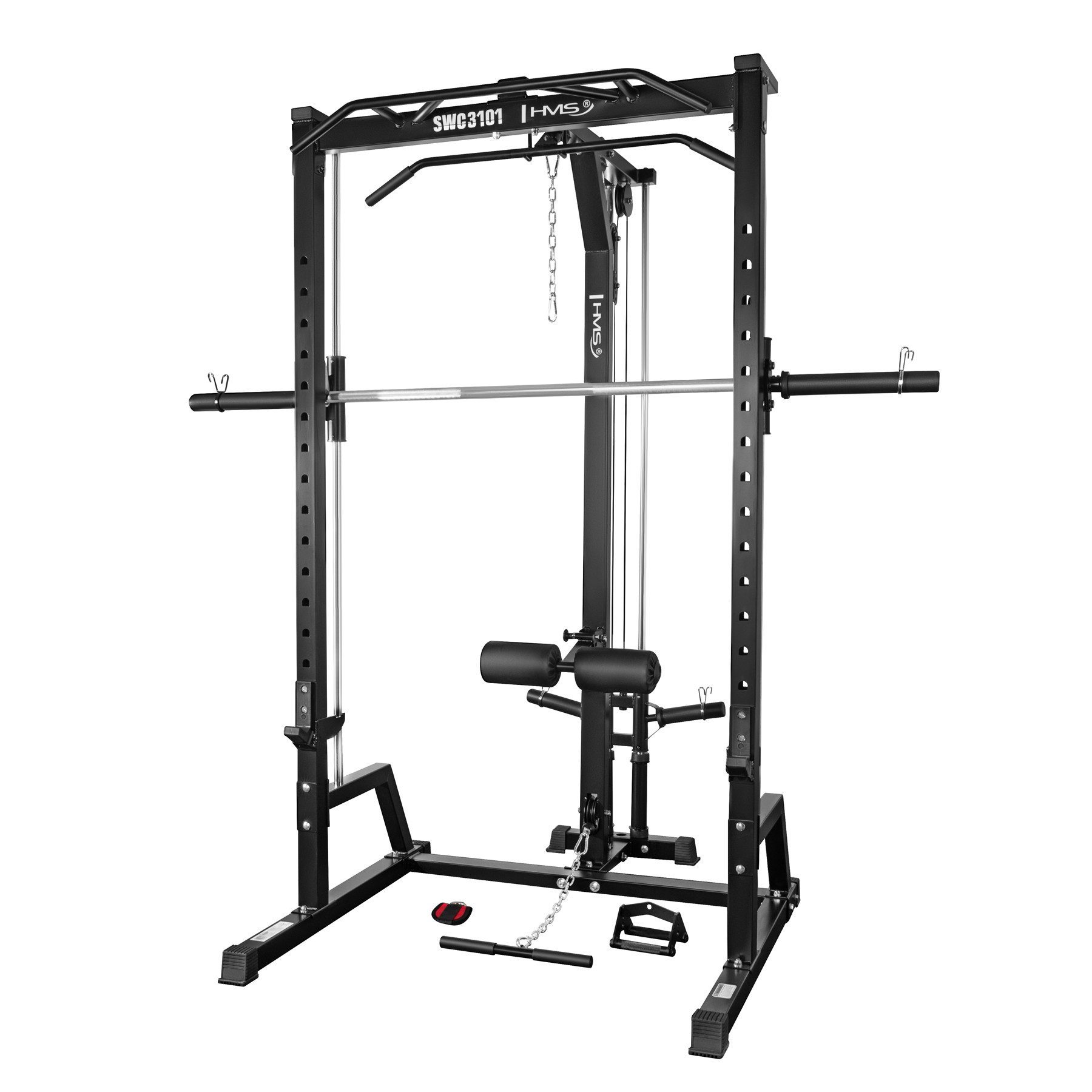 HMS Kraftstation Multipresse Smithmaschine Kraftrahmen, (Spar-Set, 1-tlg., 197 x 142 cm stabil), Smith-Maschine, 1:1 Kabelzug, Half-Rack, Klimmzug
