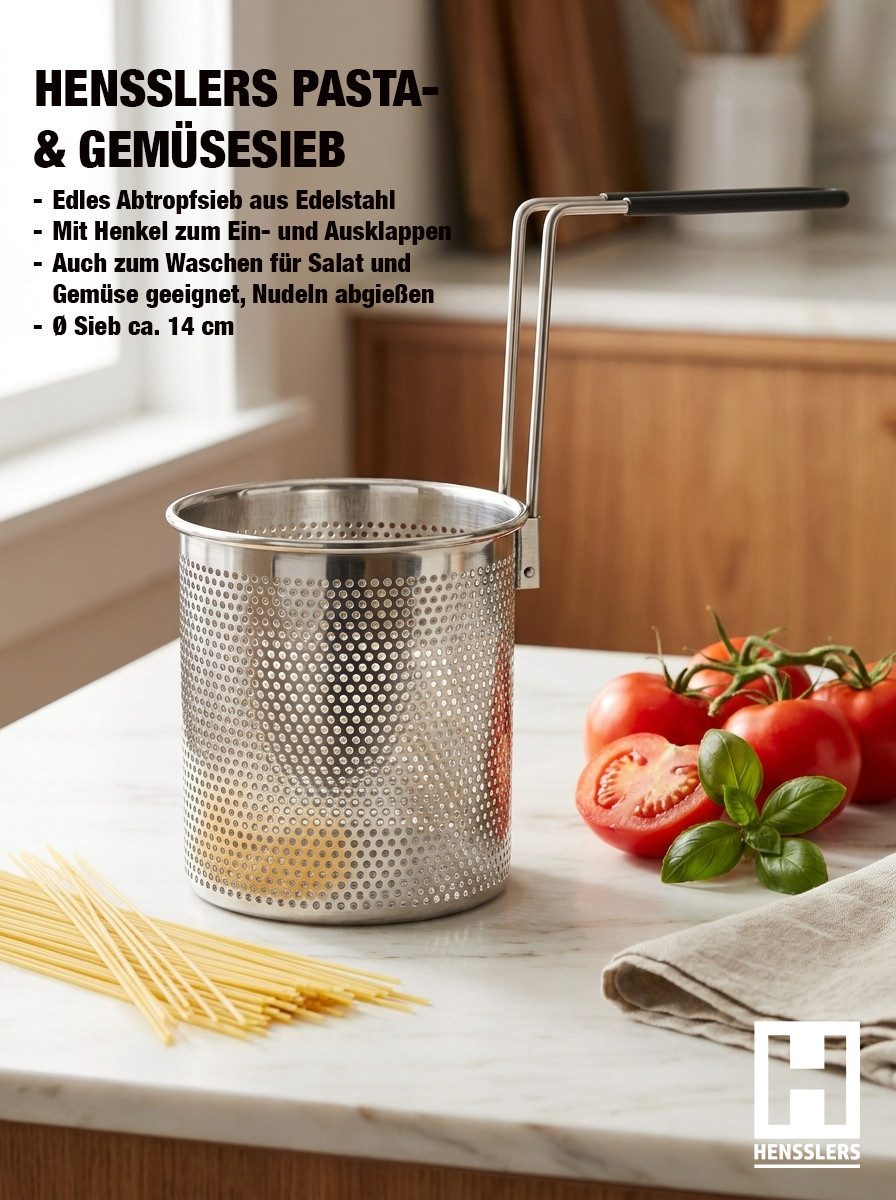 HENSSLERS Kochtopf HENSSLERS Edelstahl-Topf-Set inkl. Grillzange & Pastasieb, Edelstahl (Set, 7-tlg) – Bild 3 von 5