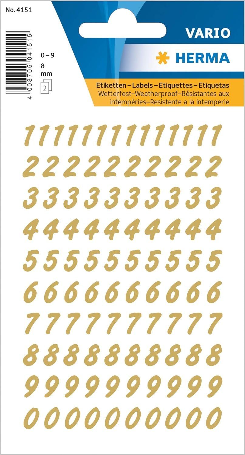 HERMA Ярлыки HERMA Zahlen-Sticker 0-9, Folie transparent, Zahlen gold
