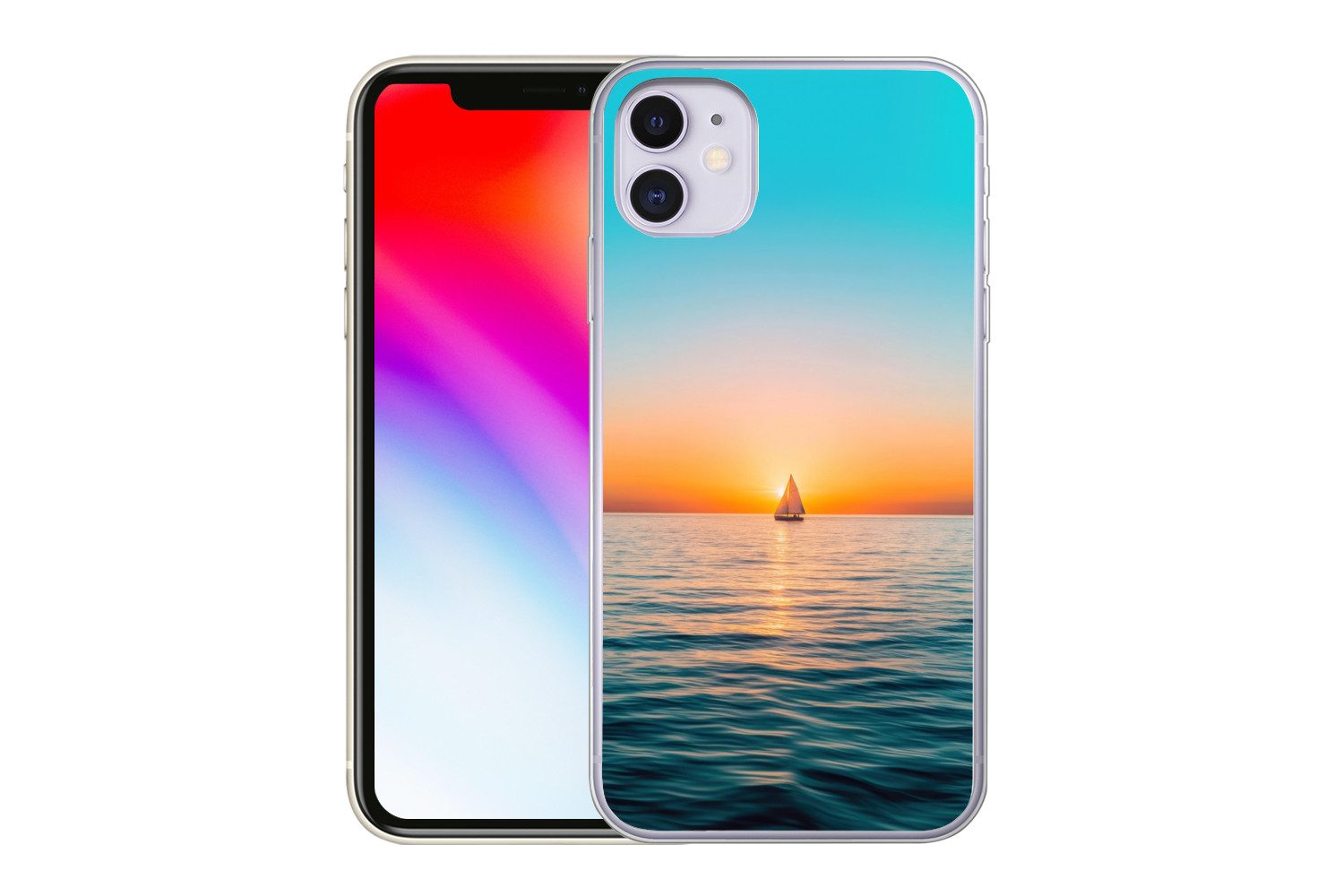 MuchoWow Handyhülle für Apple iPhone 11 Meer - Segelboot - Sonnenuntergang, Smartphone-Bumper, Print, Handy Schutzhülle Dünn