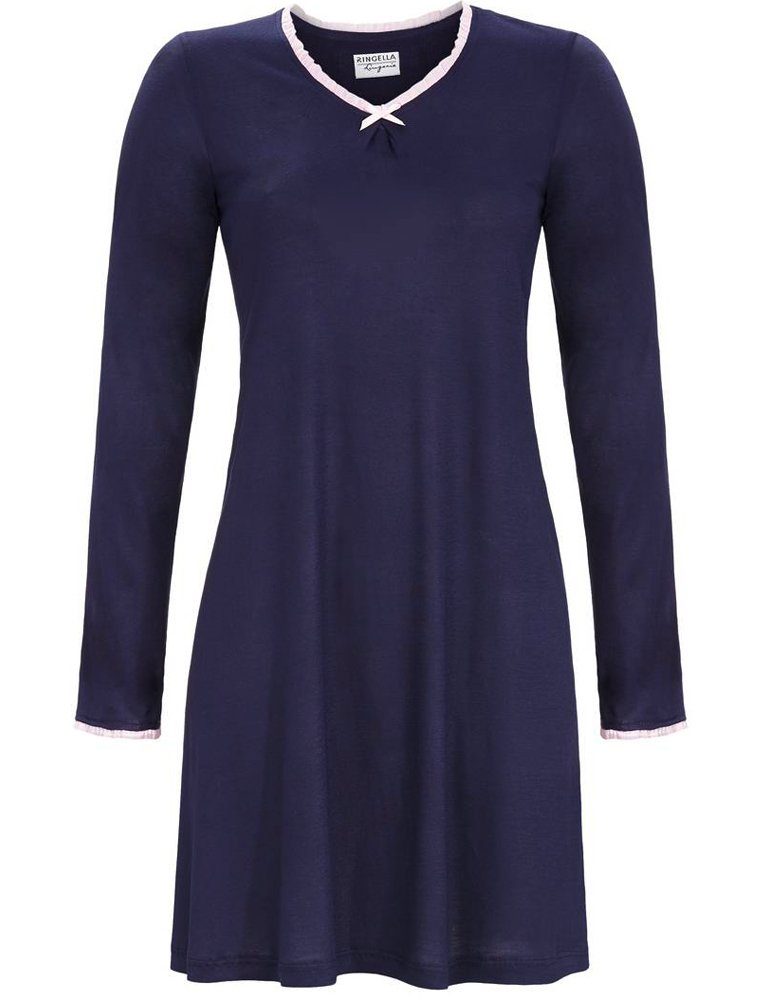 Ringella Nachthemd »Damen Langarm Nachtkleid mit V-Ausschnitt, 1561004 -  Dunkelblau Knielang Baumwolle« online kaufen | OTTO