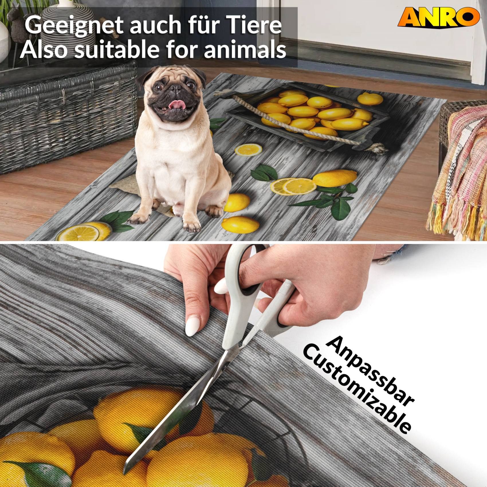 ANRO Küchenläufer LUIGI Zitronen pflegeleicht hochwertig Flurläufer Küchenteppich, eckig, Höhe: 3 mm, Teppichläufer 100cm Modern Gelb wasserdicht – Bild 4 von 5