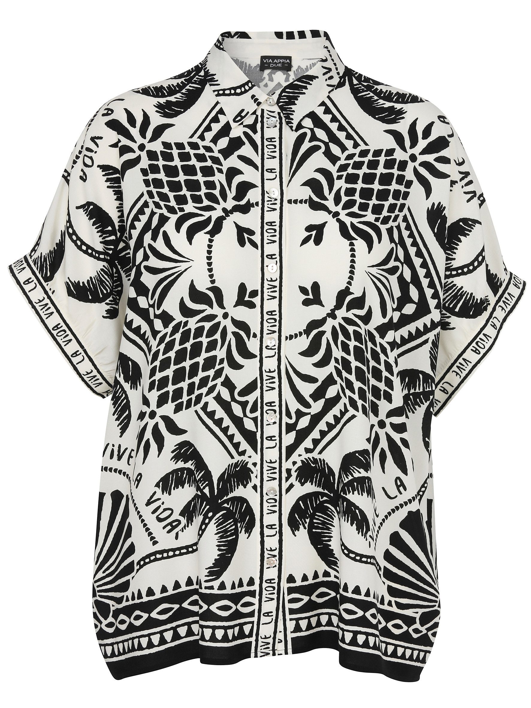 VIA APPIA Blusentop Bluse Hemdkragen ohne Arm Druck