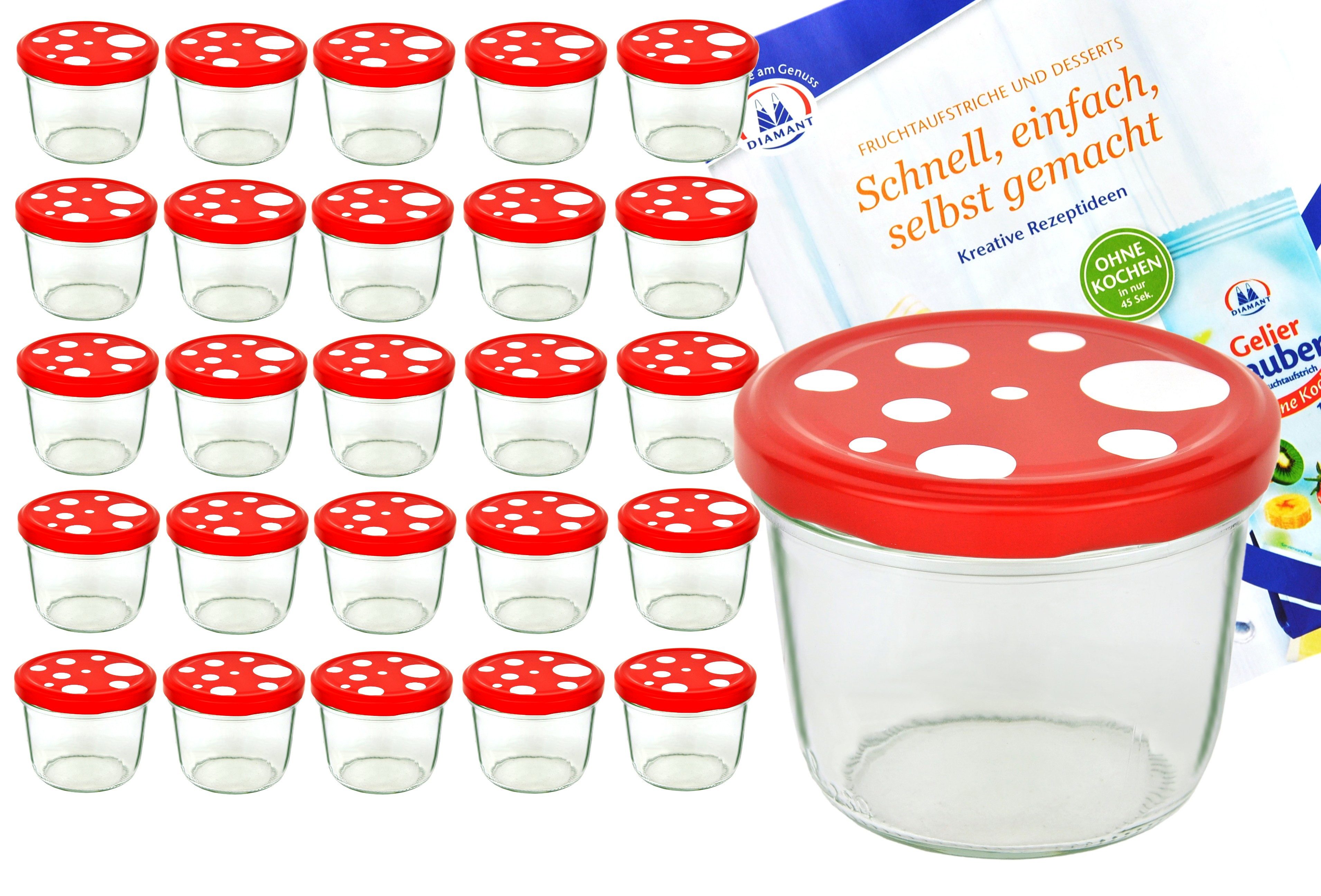 MamboCat Einmachglas 25er Set Sturzglas 230 ml To 82 Fliegenpilz Deckel rot weiß gepunktet, Glas