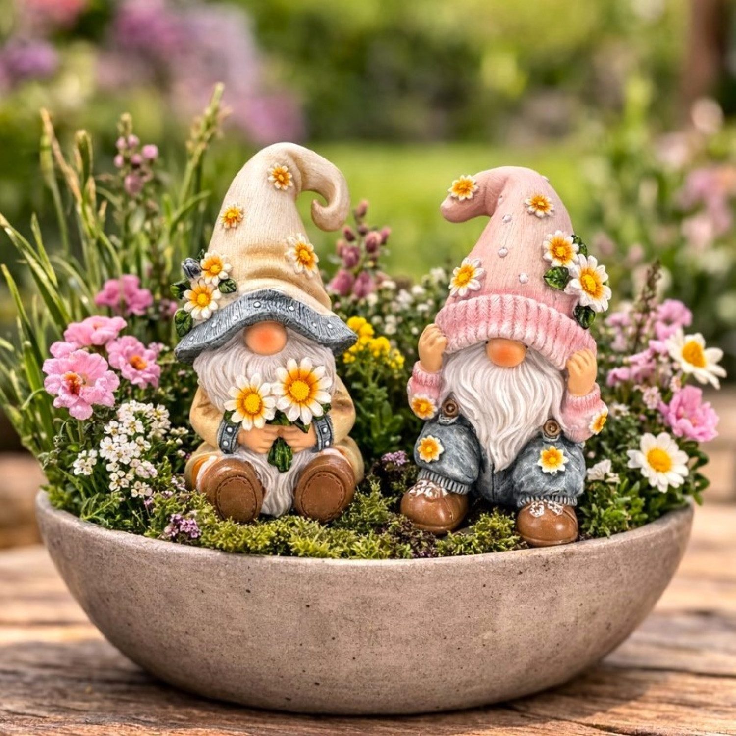Online-Fuchs Gartenfigur für draußen - 2 niedliche Gartenzwerge, Wichtel - Deko Figuren, (wetterfest, aus Kunstharz (Polyresin), ideal als Dekoration in Blumentöpfen - 11 cm groß