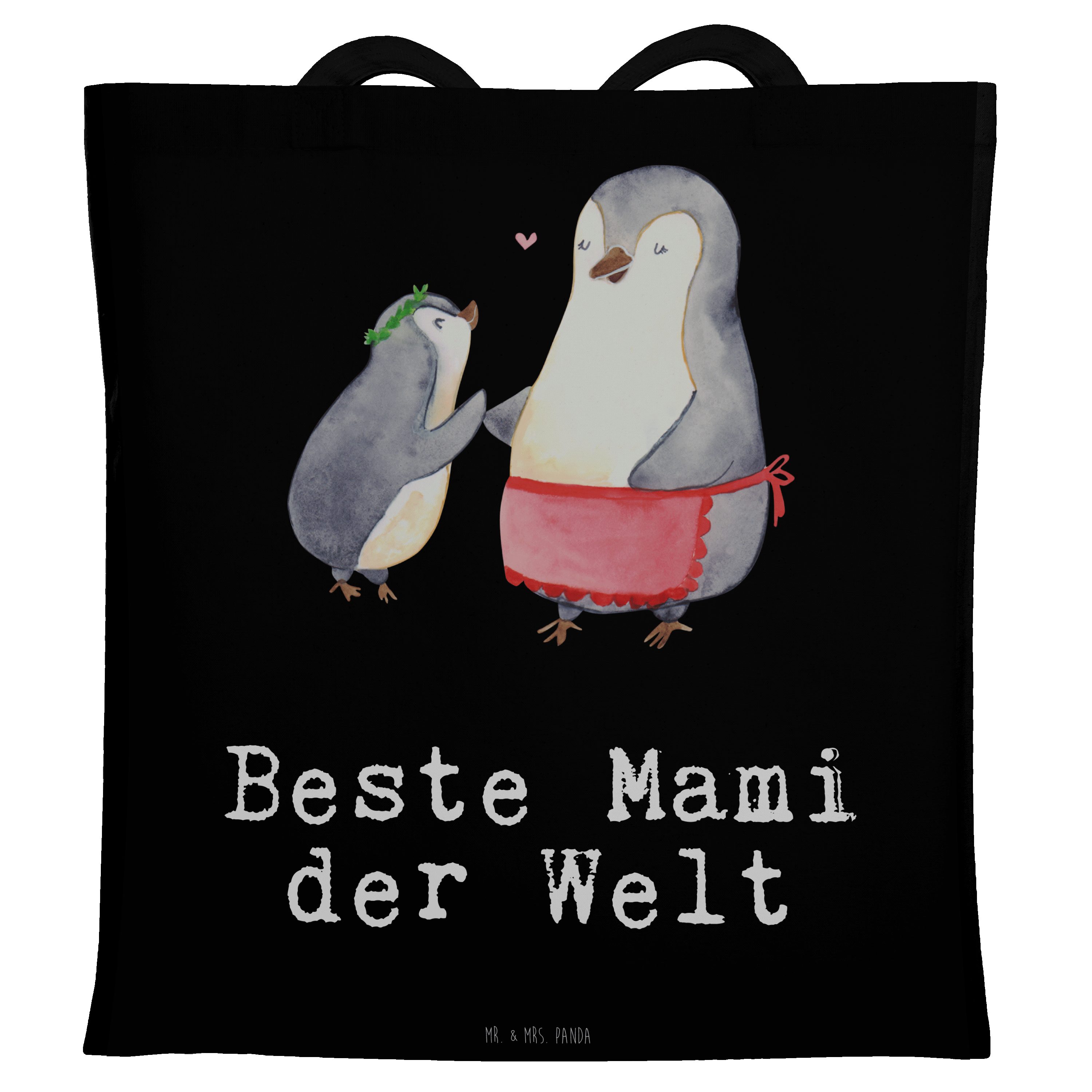 Tragetasche Mrs. Panda - - Mr. Pinguin & Mami Mitbringsel, Gesche (1-tlg) der Geschenk, Beste Schwarz Welt