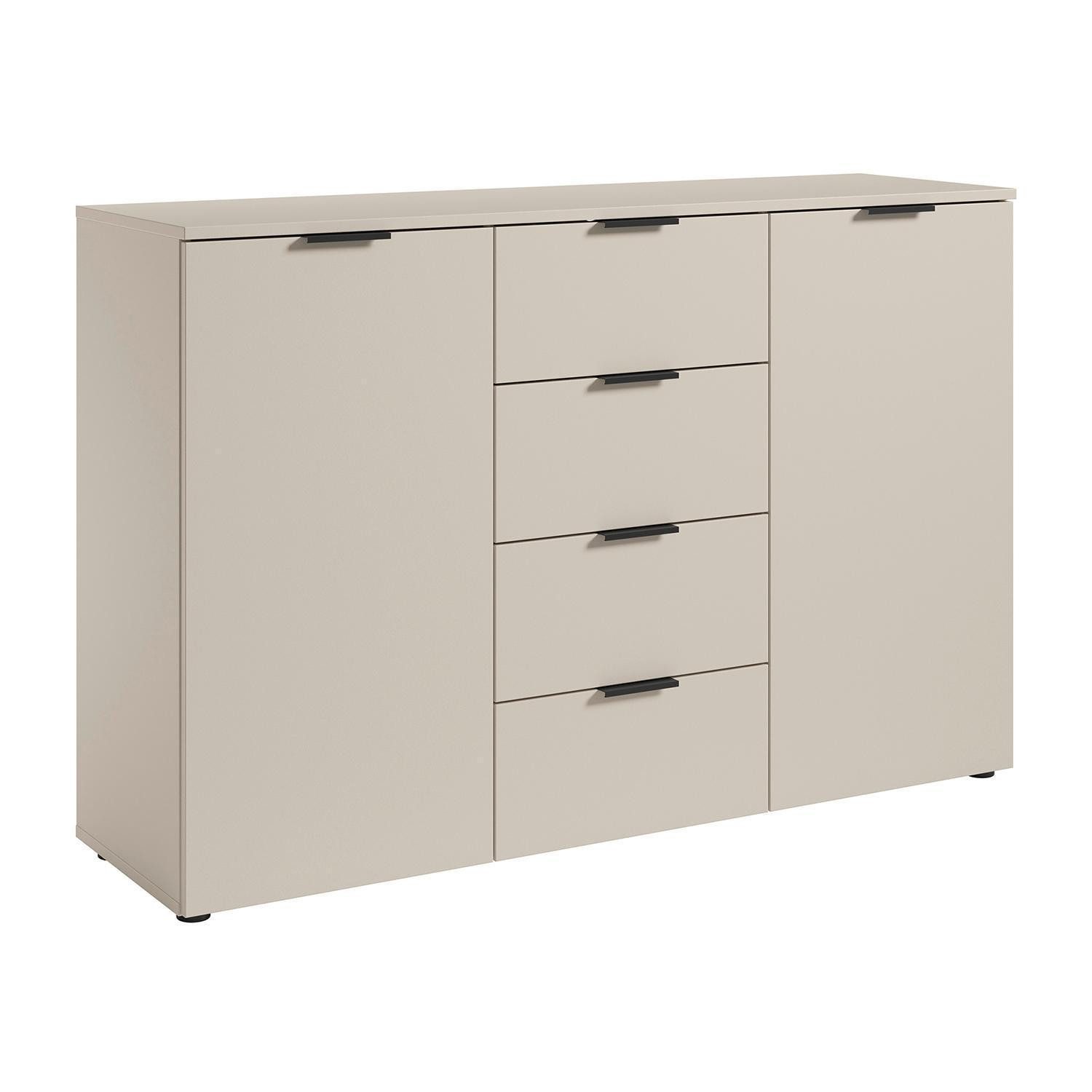 Bega Consult Kommode LINZ, Greige, Schwarz, Kaschmir Dekor, 4 Schubladen, 2 Türen, B 135,2 x H 89,7 x T 40 cm