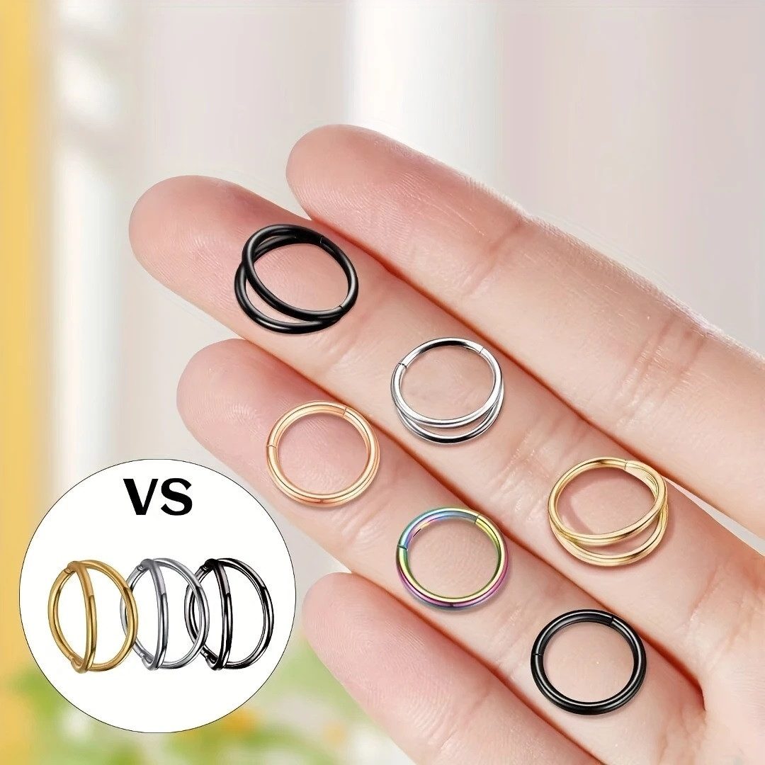 Taffstyle Nasenpiercing 2er Set Septum Piercing Helix Daith Ohr Doppel Ring Scharnier Clicker (Universelles Piercing-Set mit Scharnier Clickverschluss aus Chirurgenstahl)