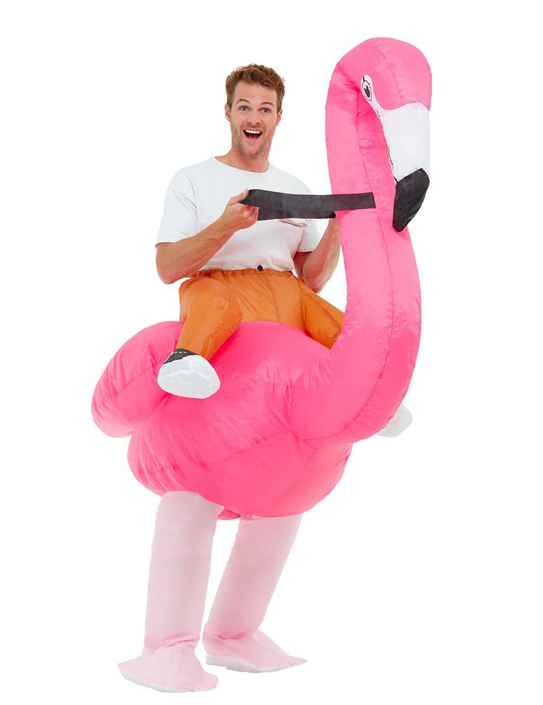 Kostüm Aufblasbares Flamingo-Kostüm für Erwachsene Faschingskostüm pink-weiss