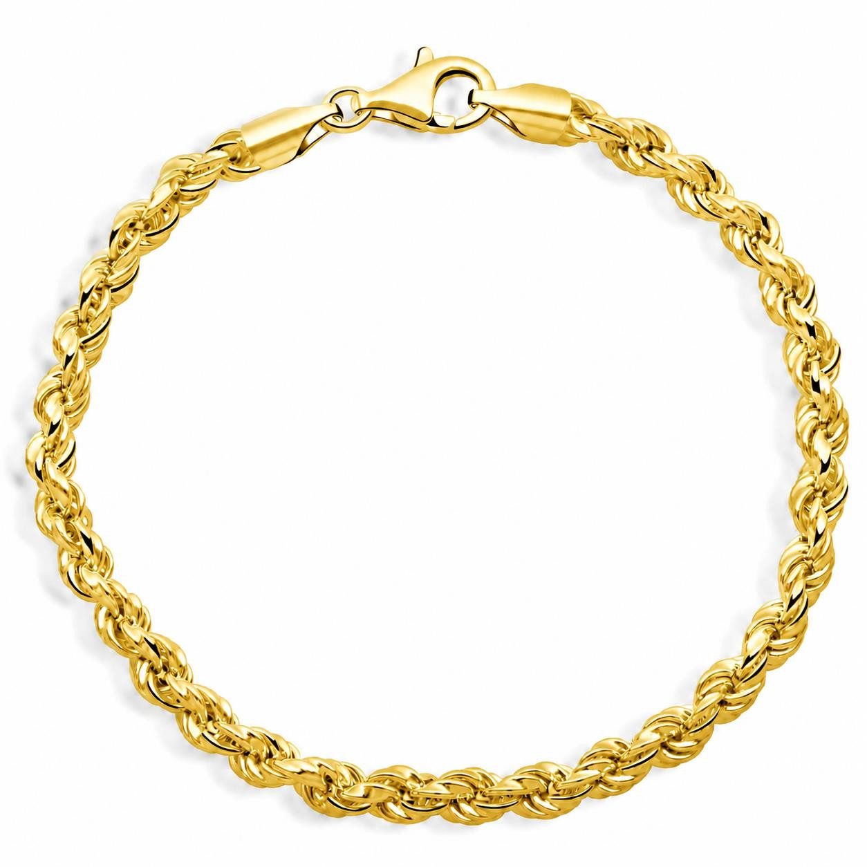 Tony Fein Armband Kordelarmband 5 mm 585er Vergoldet Hochglanzpoliert, Made in Italy für Damen und Herren