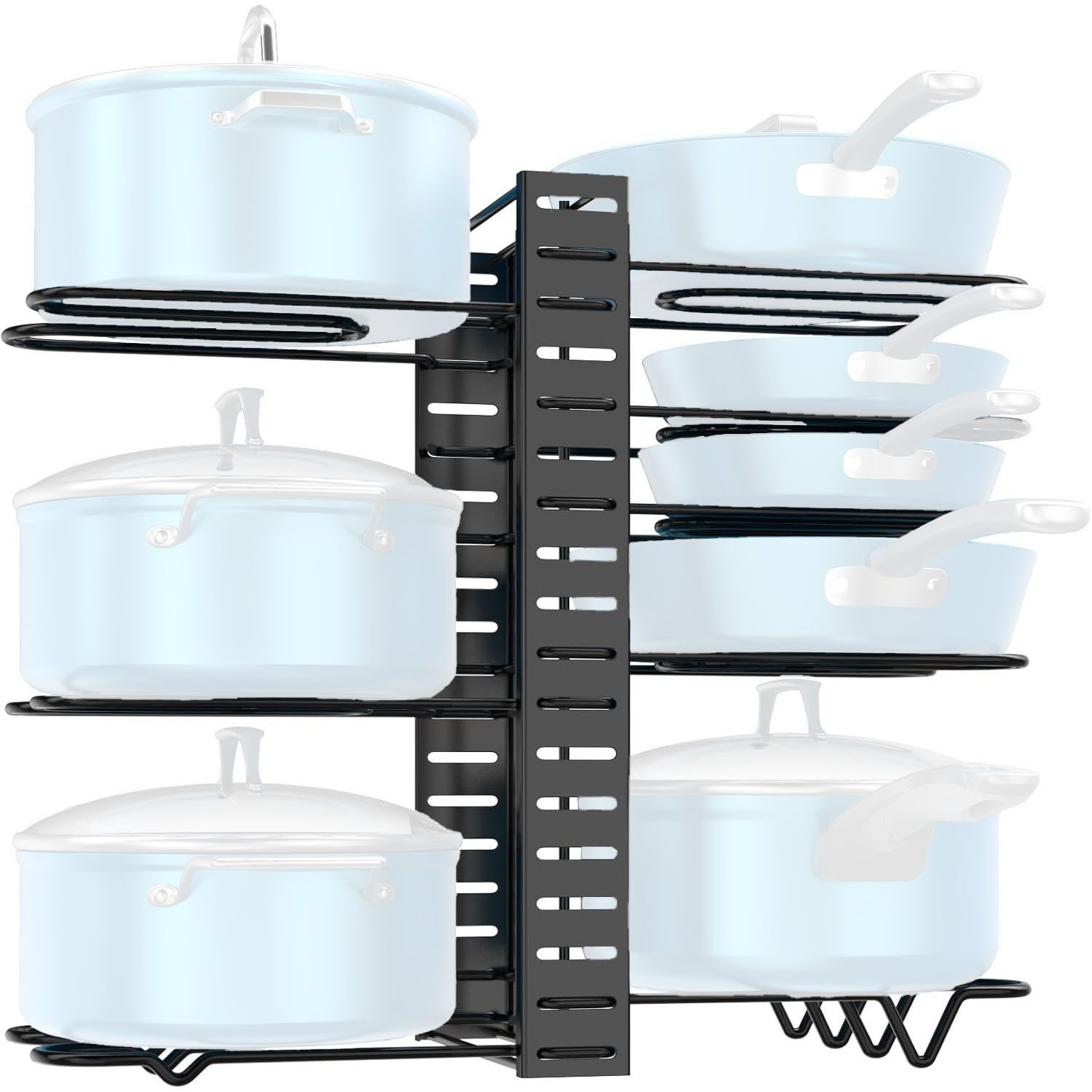 SURFOU Geschirrständer Töpfe Organizer 8 Etagen Fächern Pfannen Organizer Schublade, Verbessert Pfannenhalter Pfannenständer mit 8 Verstellbaren Teiler